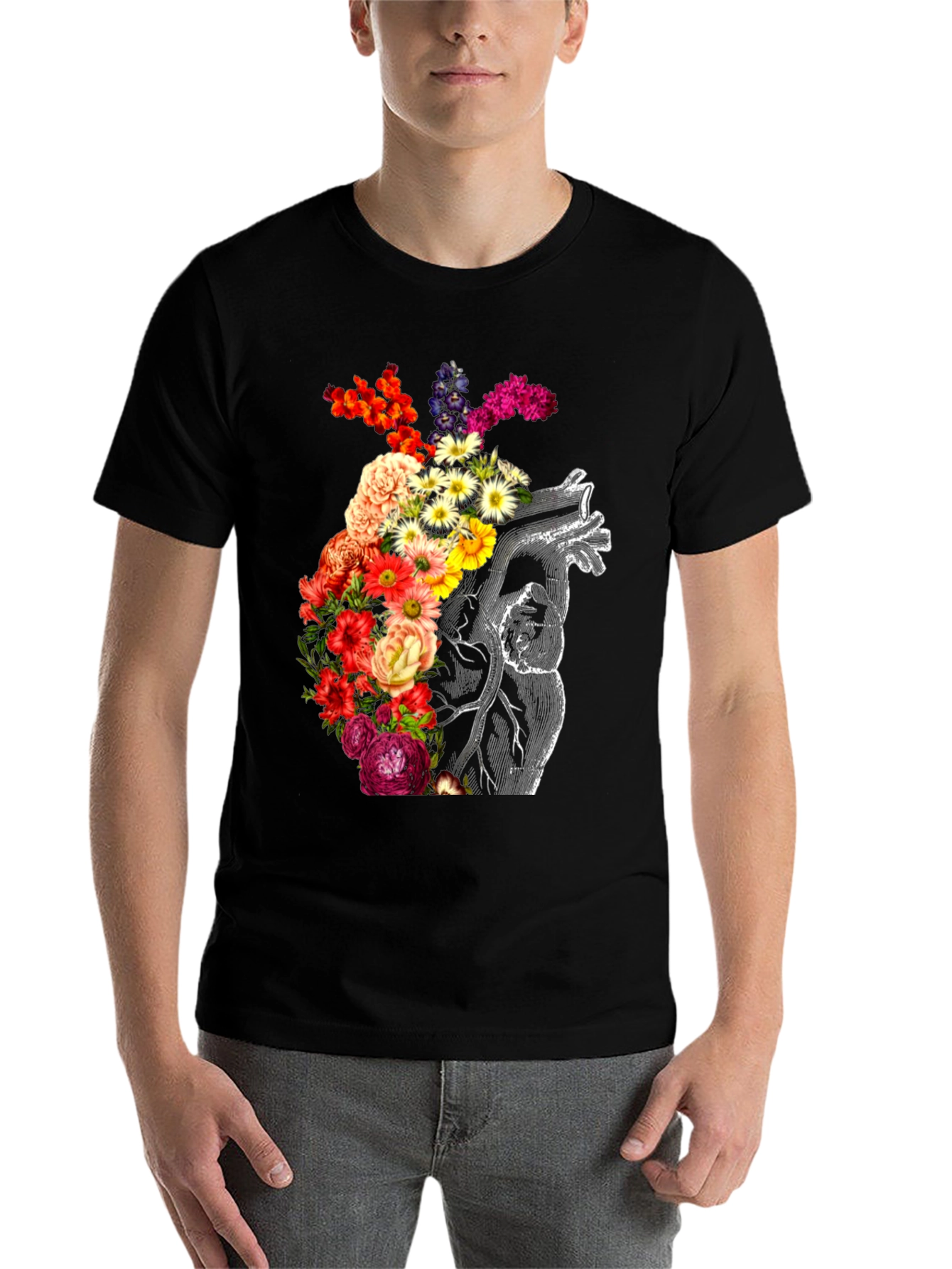 Black Floral Heart Graphic Tee - Anatomical Love view 7
