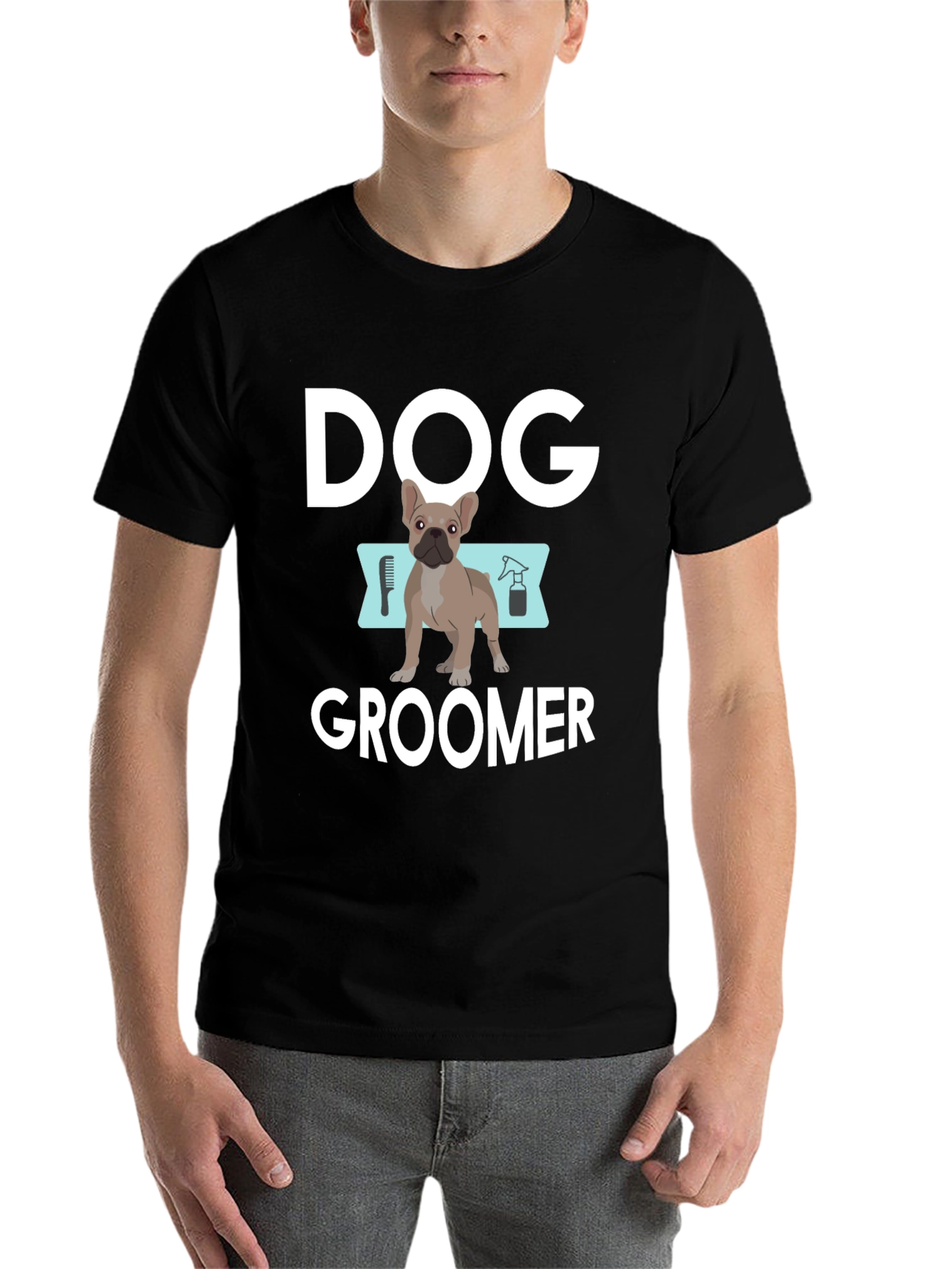 Black Dog Groomer T-Shirt - French Bulldog Design view 7