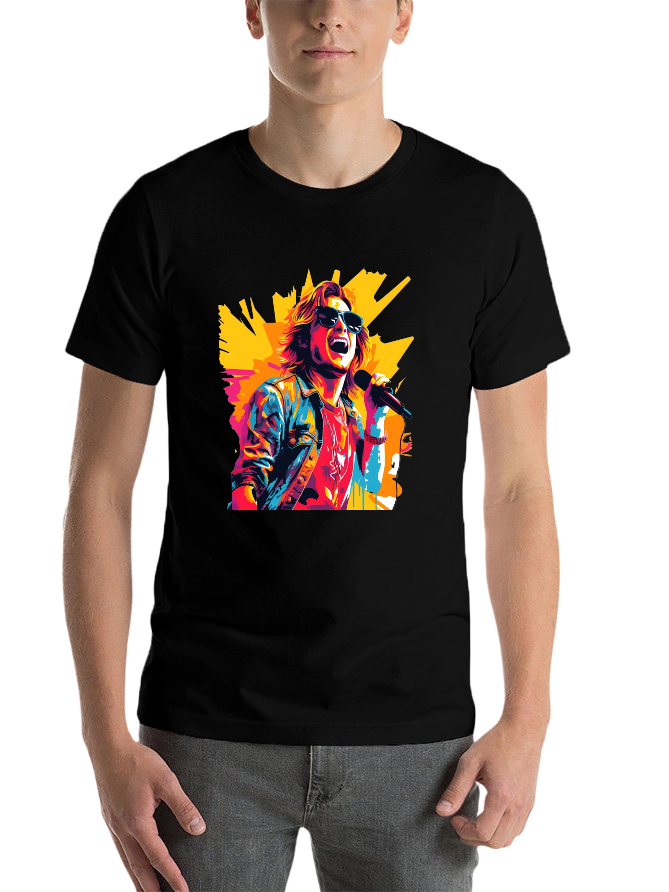 Black Retro Rocker Graphic Tee - Cool Pop Art Design view 7