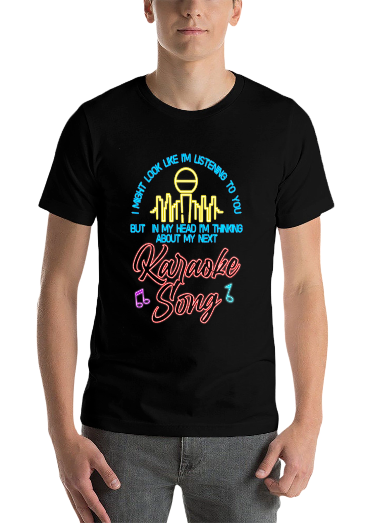 Black Karaoke Song T-Shirt: I'm Thinking About My Next Song Tee view 7