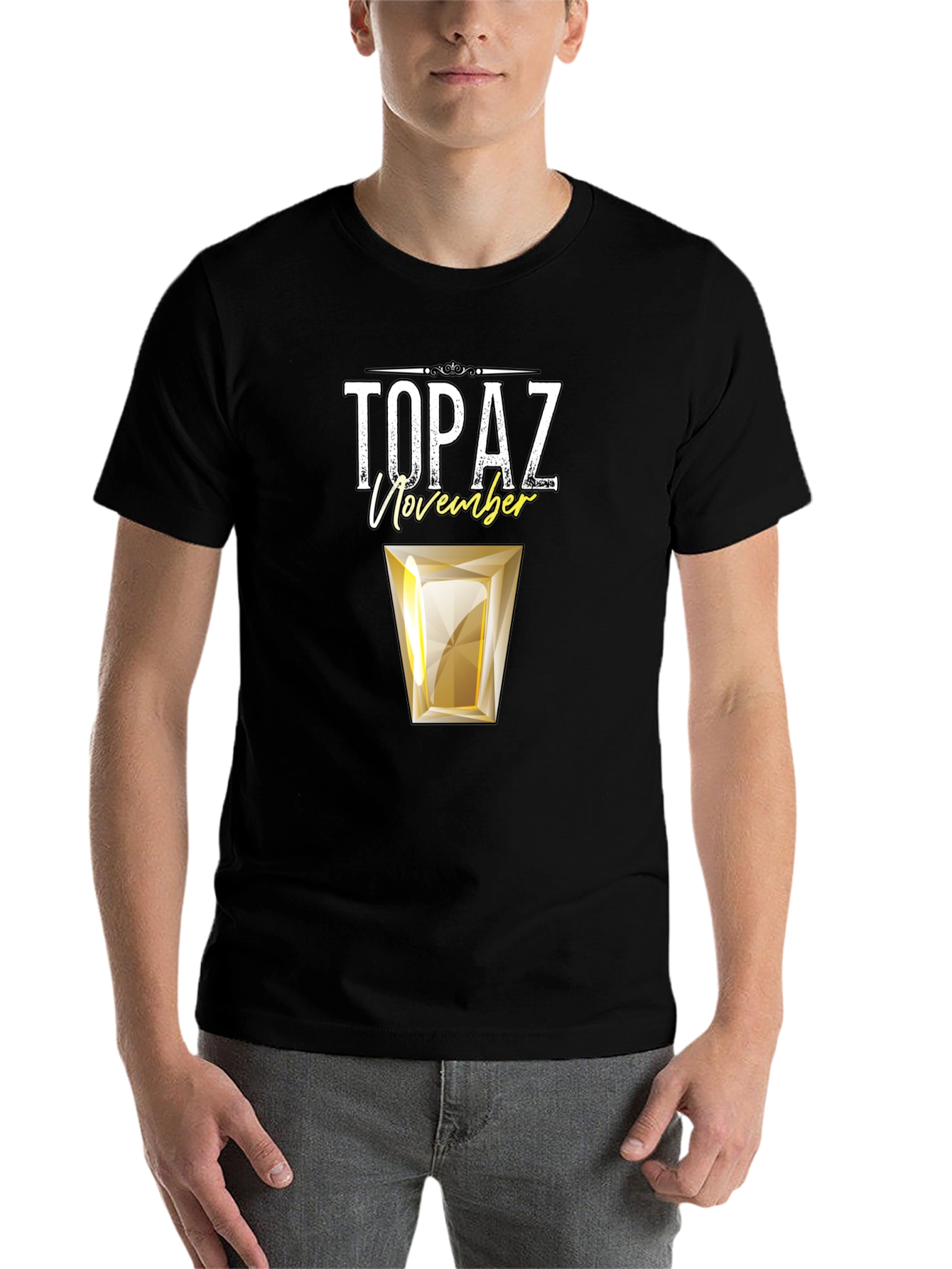 Black November Topaz Gemstone Birthday T-Shirt view 7