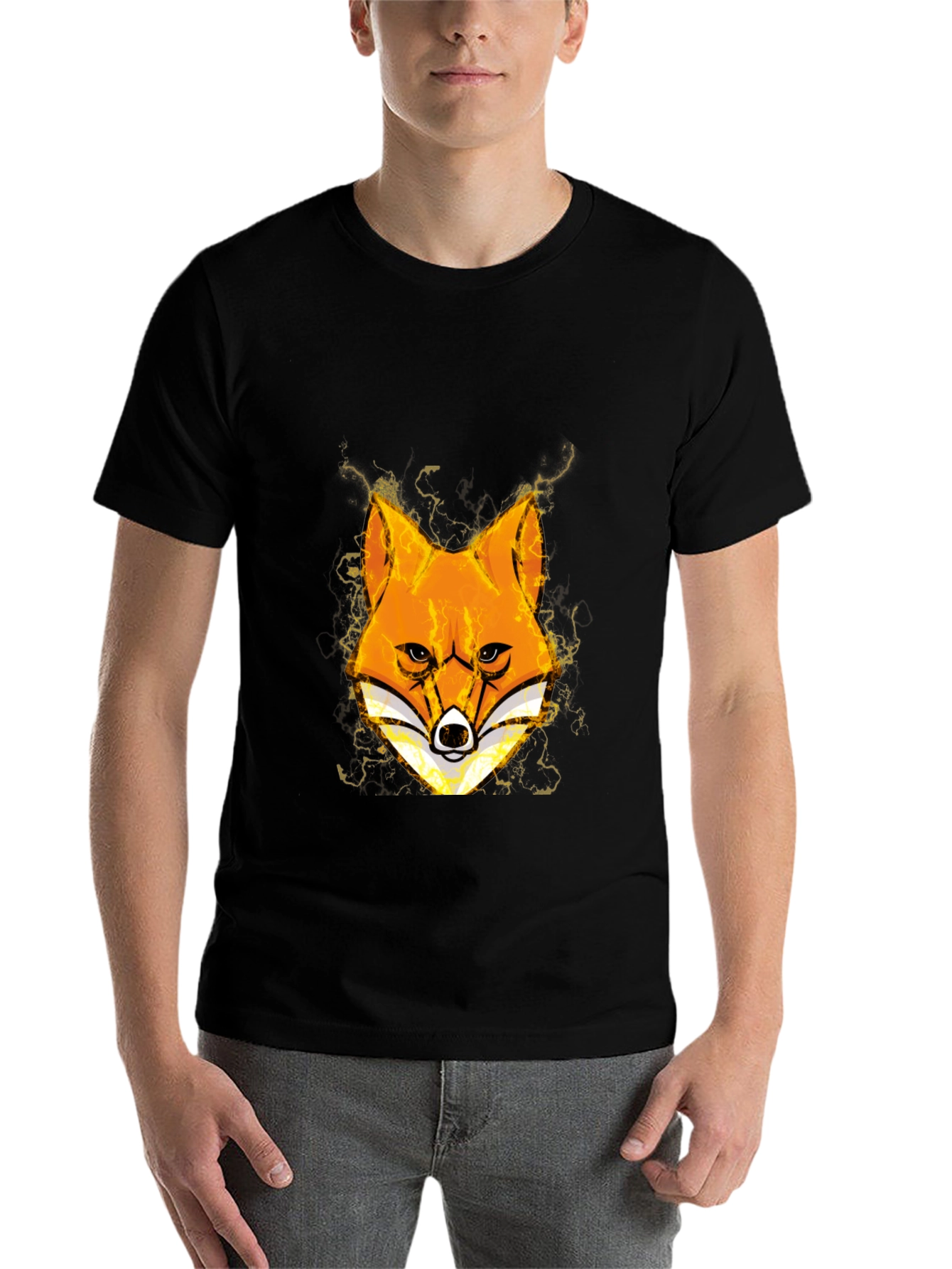Black Fox Head Graphic Black T-Shirt view 7