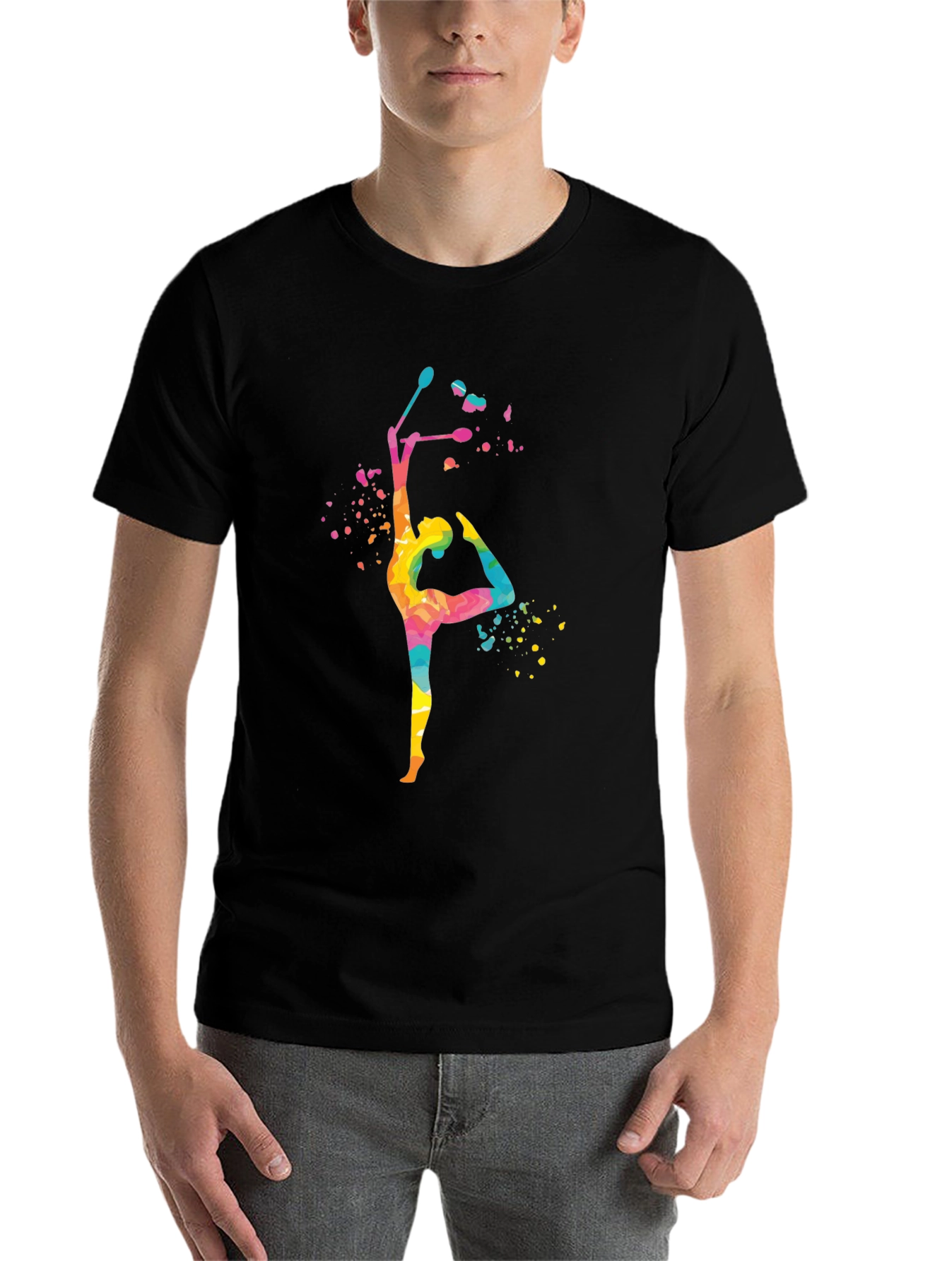 Black Watercolor Gymnast Graphic Tee - Black Cotton Blend view 7