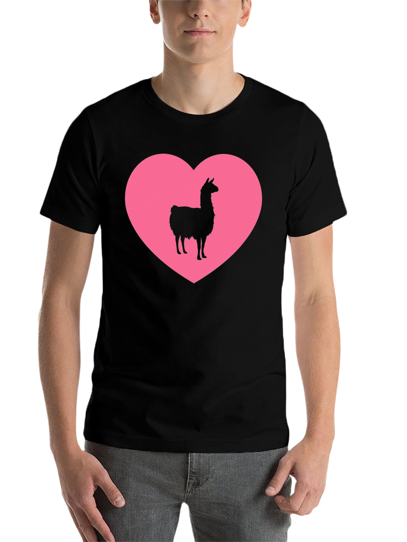 Black Llama Heart Graphic Tee - Black Unisex T-Shirt view 7
