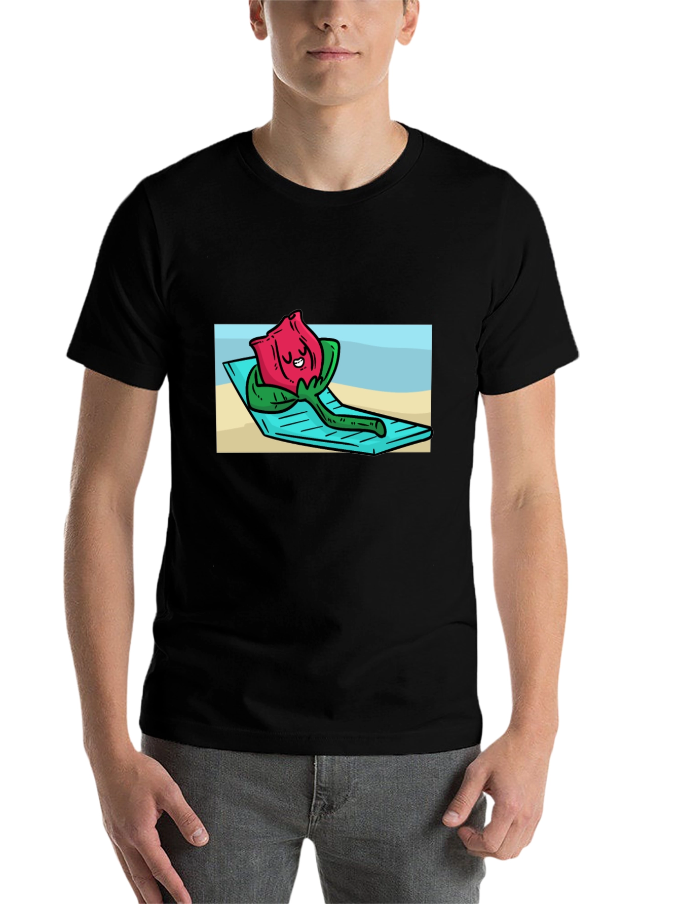 Black Relaxing Rose Graphic Black T-Shirt view 7