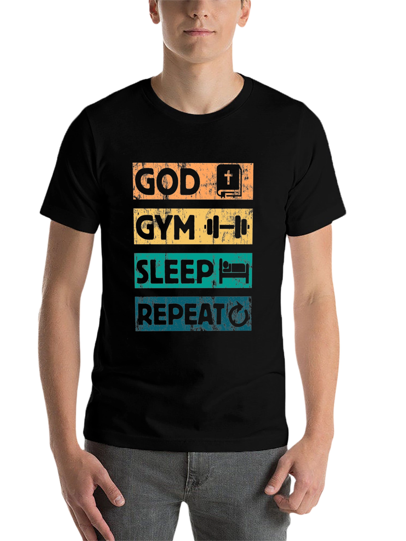 God Gym Sleep Repeat T-Shirt - Fitness Lifestyle Tee - 7
