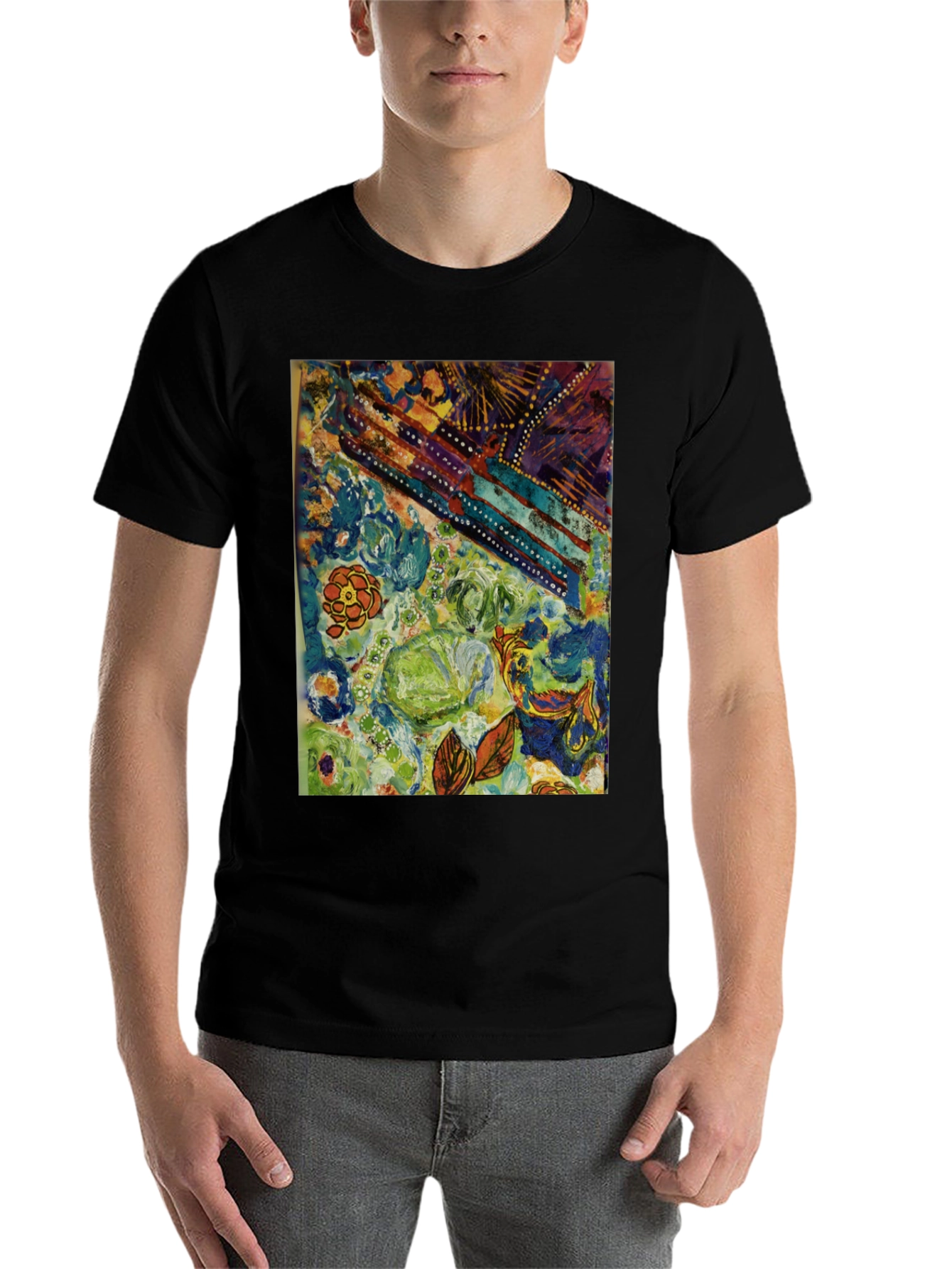 Black Abstract Floral T-Shirt - Artistic Expression view 7