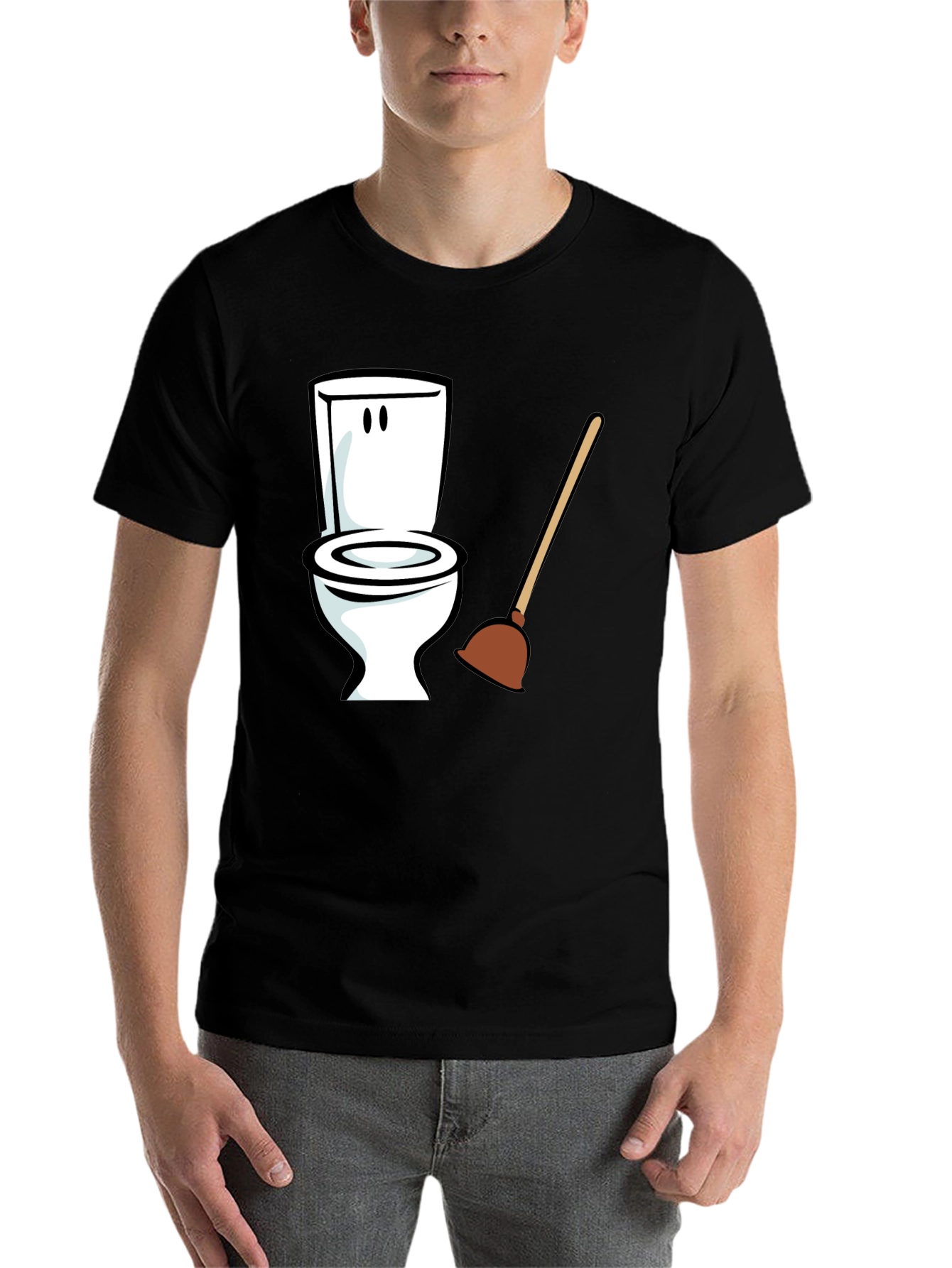 Black Funny Toilet Plunger Graphic Tee - Black Cotton Blend view 7