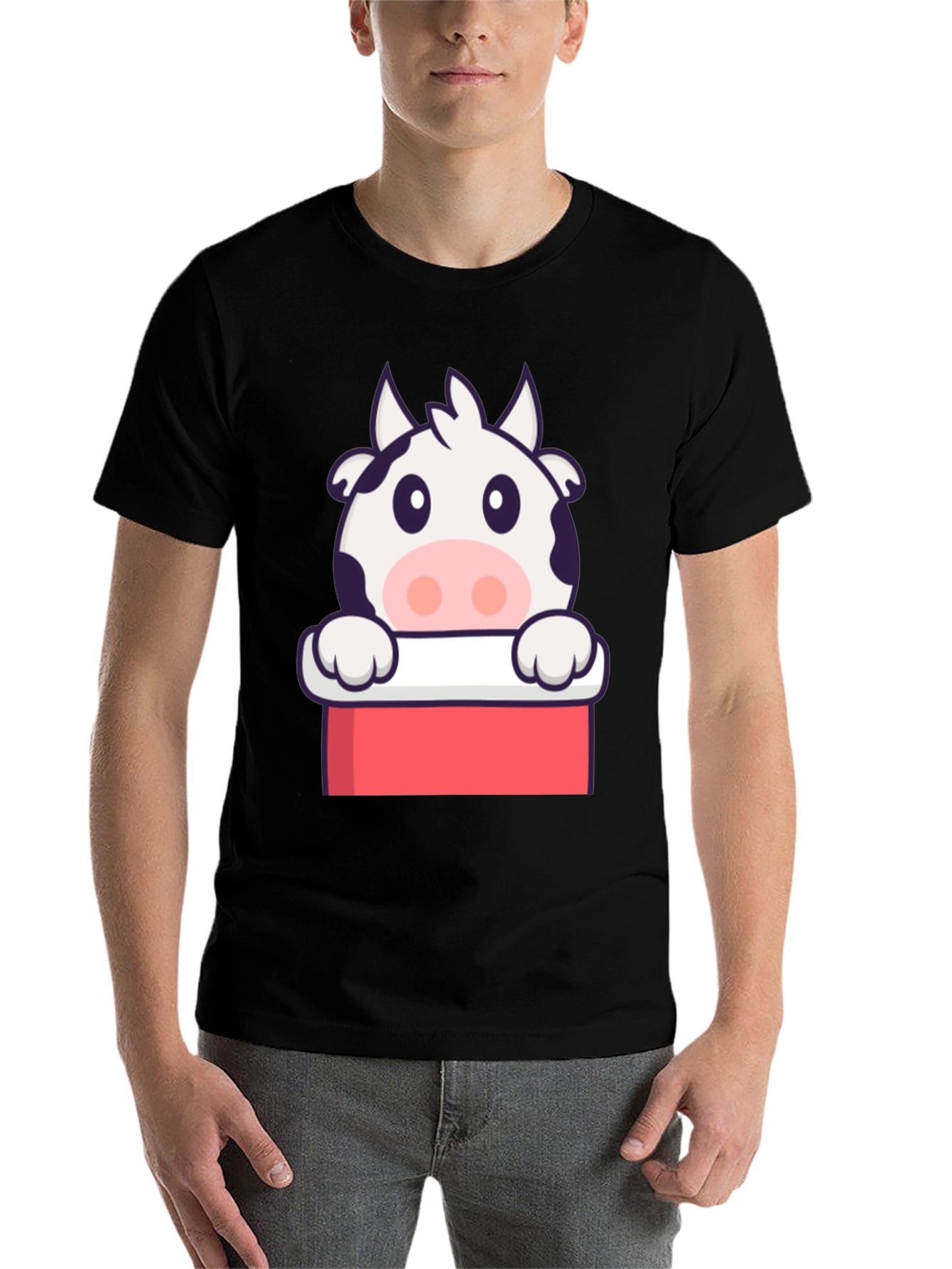 Black Cute Cow Graphic Print Black T-Shirt view 7