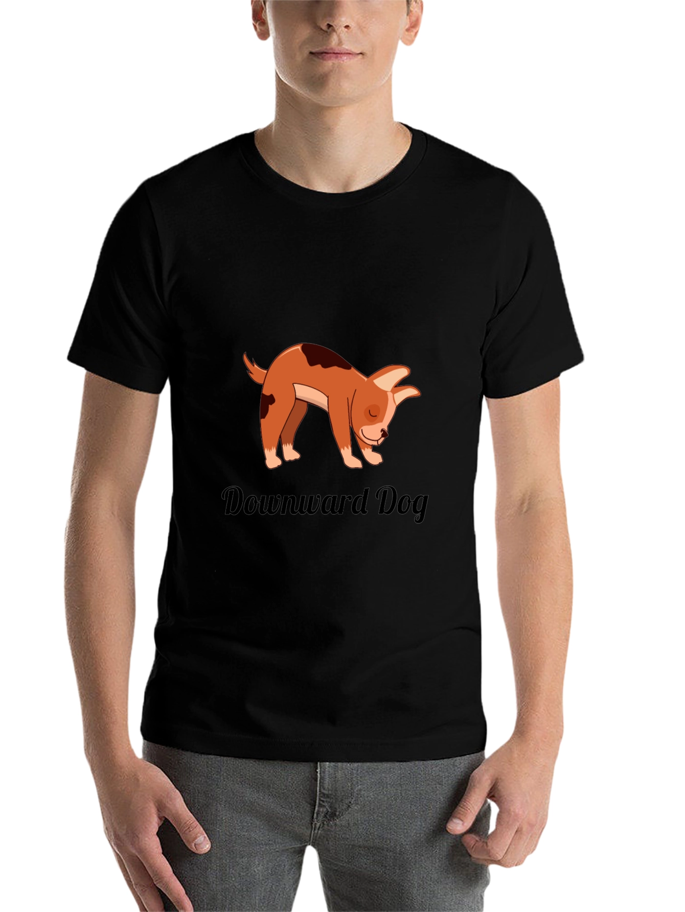 Black Downward Dog T-Shirt - Yoga Cartoon Puppy Graphic view 7