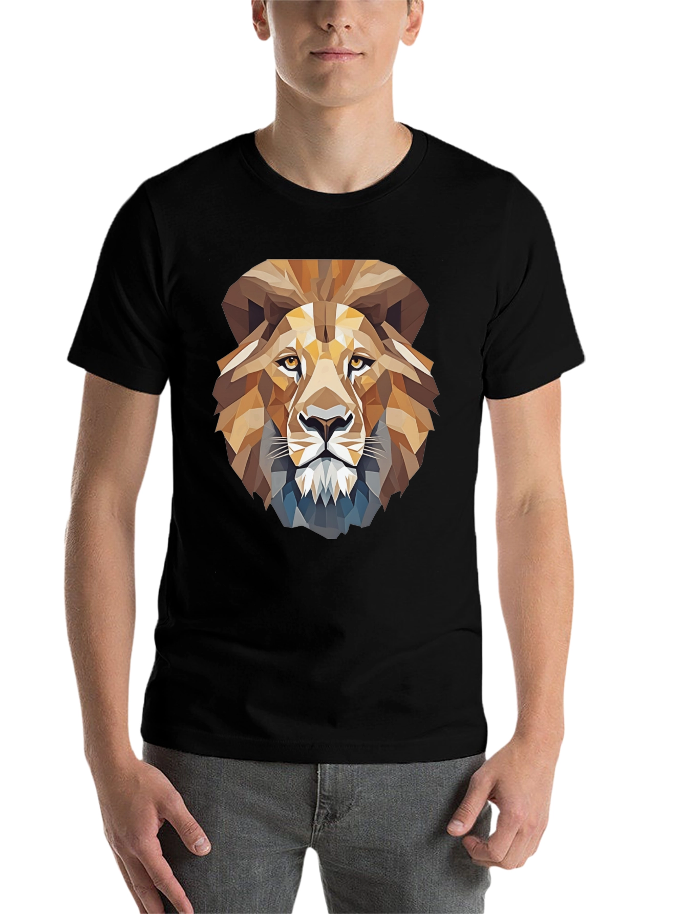 Black Geometric Lion Graphic T-Shirt view 7