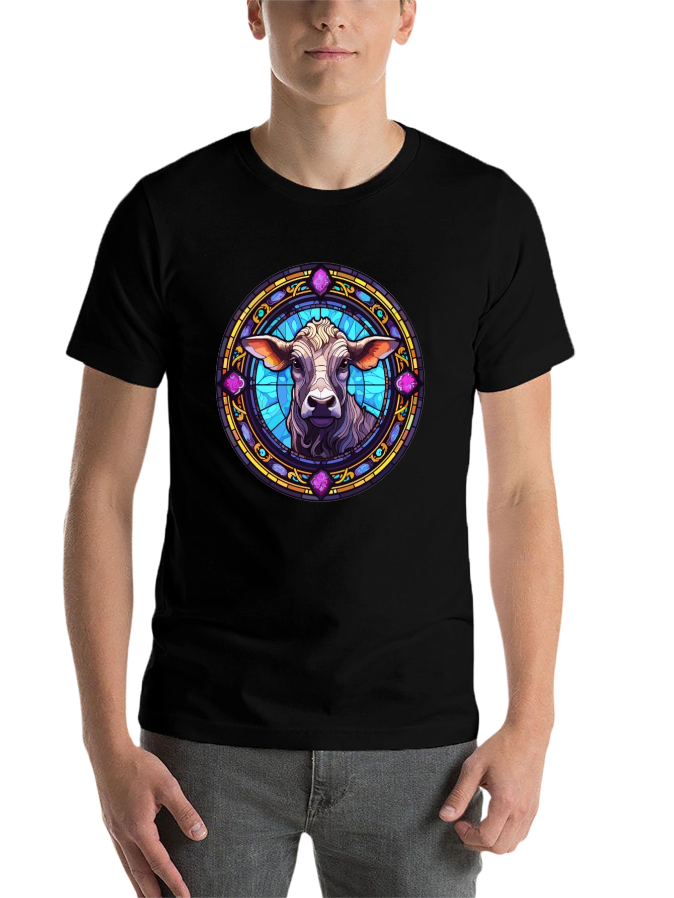 Black Cow Stained Glass Graphic T-Shirt view 7
