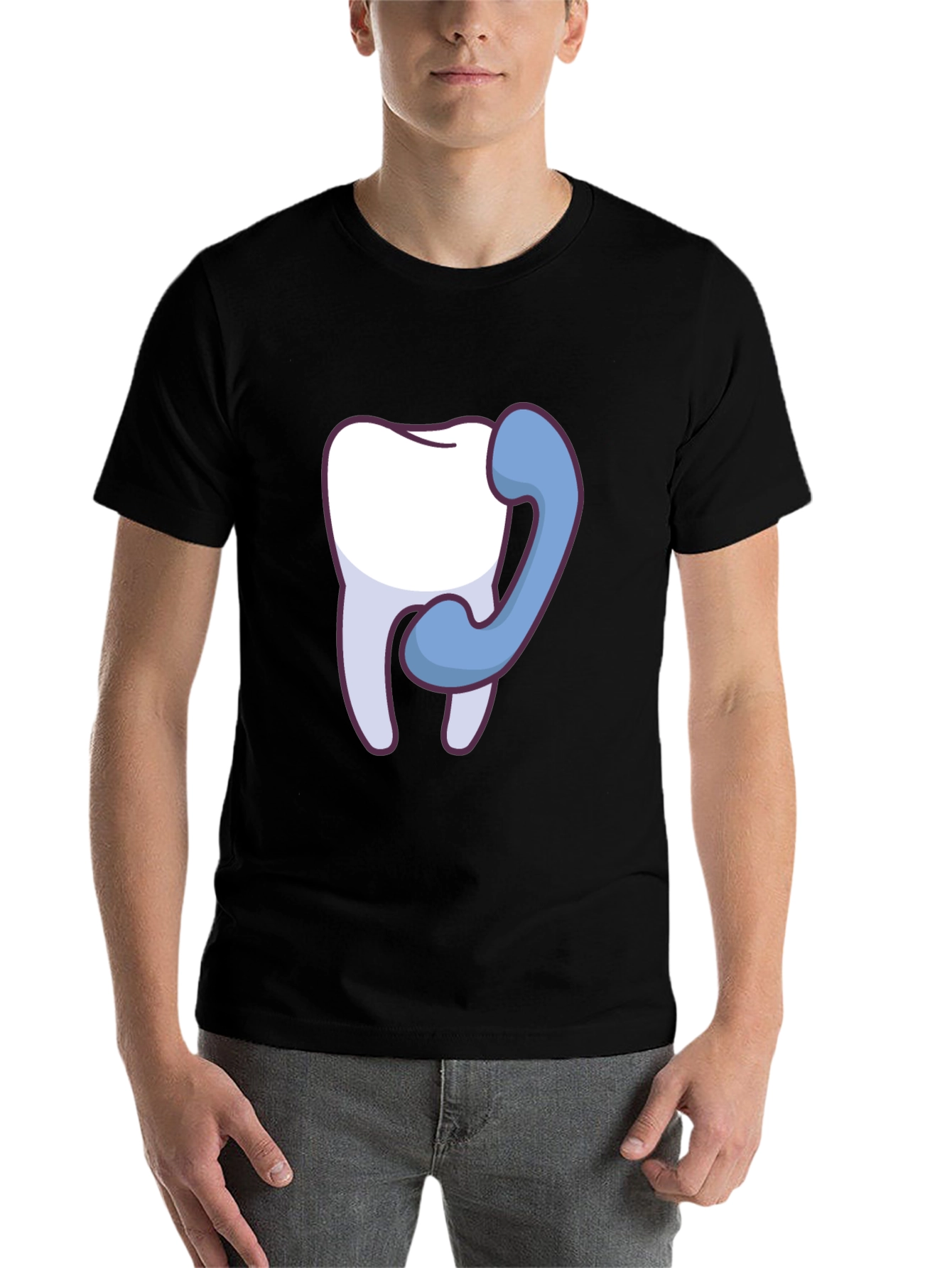Black Dental Humor T-Shirt - Tooth Phone Call view 7
