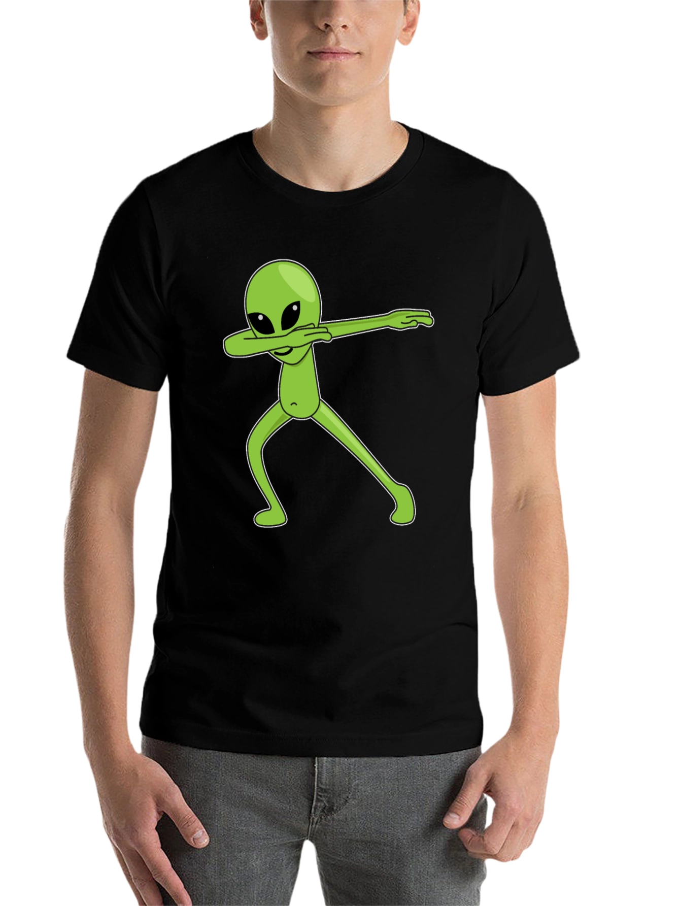 Black Dabbing Alien Graphic Tee - Black Cotton T-Shirt view 7