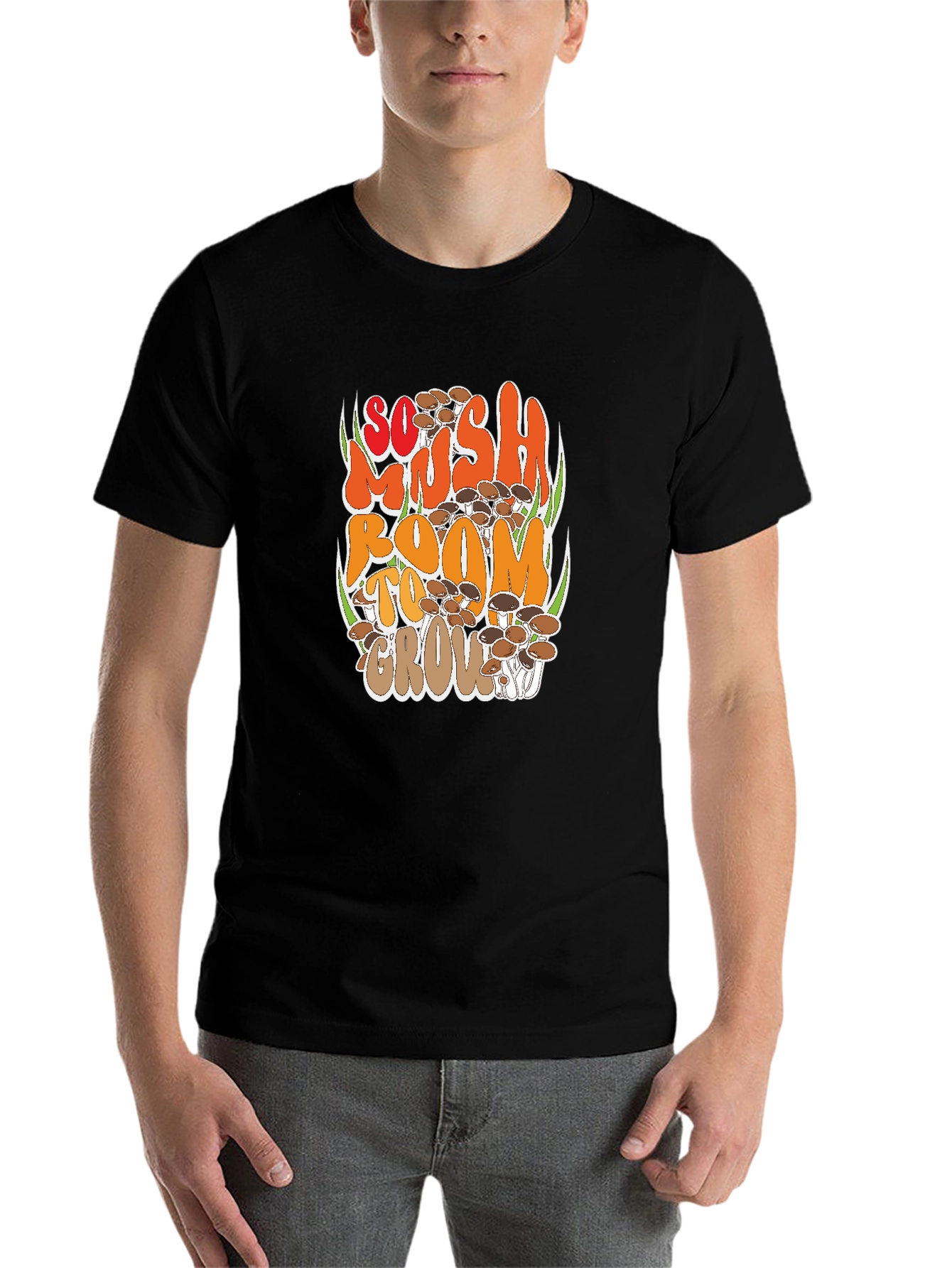 Black Mushroom Graphic T-Shirt - So Mush Room To Grow! view 7
