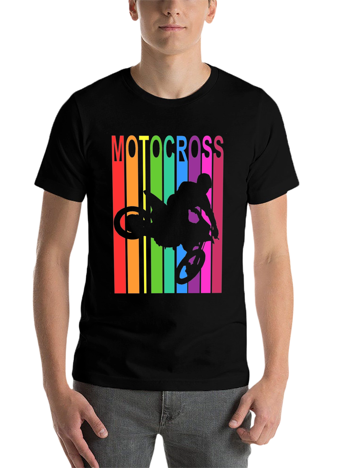 Black Motocross Rainbow Graphic T-Shirt view 7