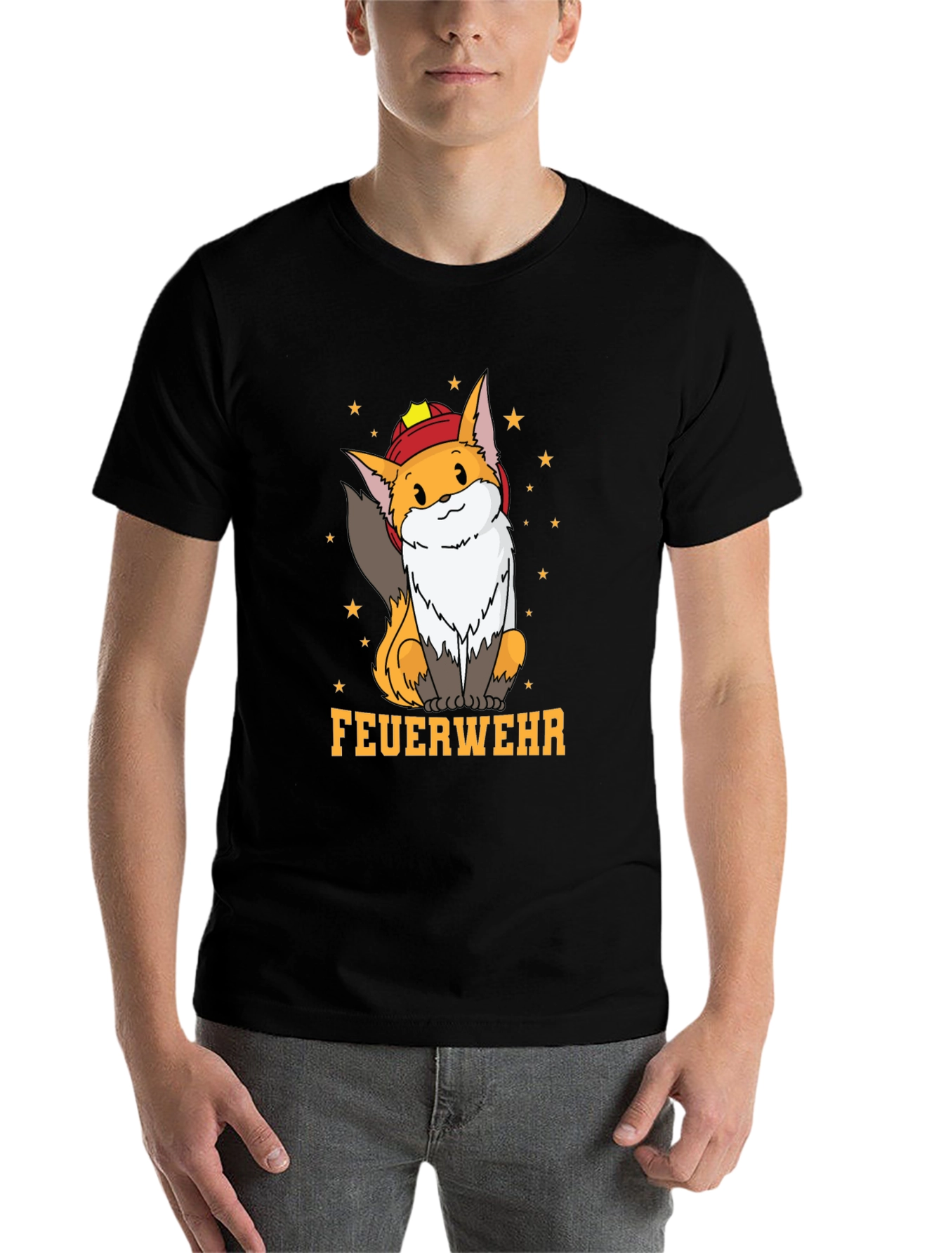 Black Fox Firefighter T-Shirt - Cute Cartoon Design view 7
