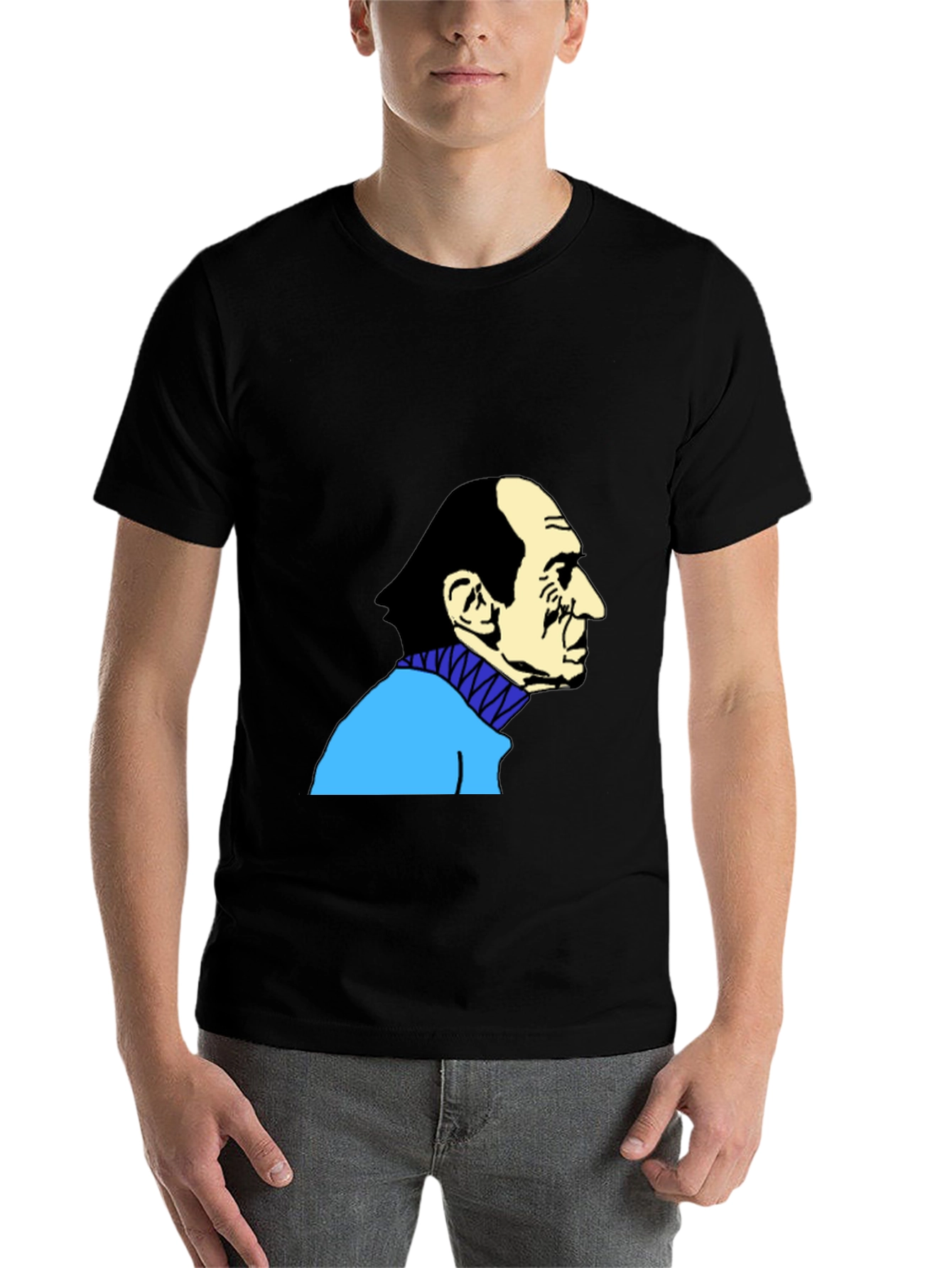 Black Optical Illusion Old Man/Sax Player Graphic Tee view 7