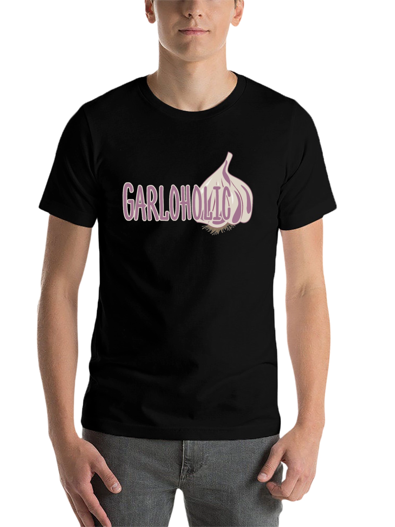 Black Garloholic Graphic Tee - Funny Garlic Lover T-Shirt view 7