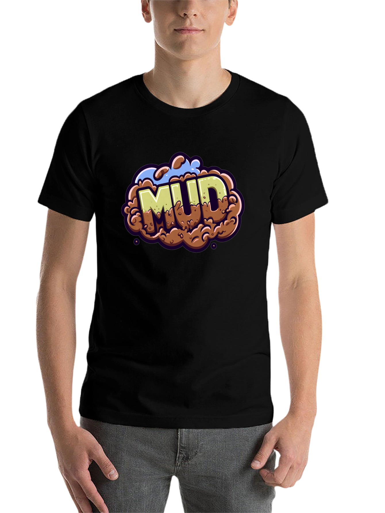 Black Mud Graphic Tee - Cartoon Style Black T-Shirt view 7