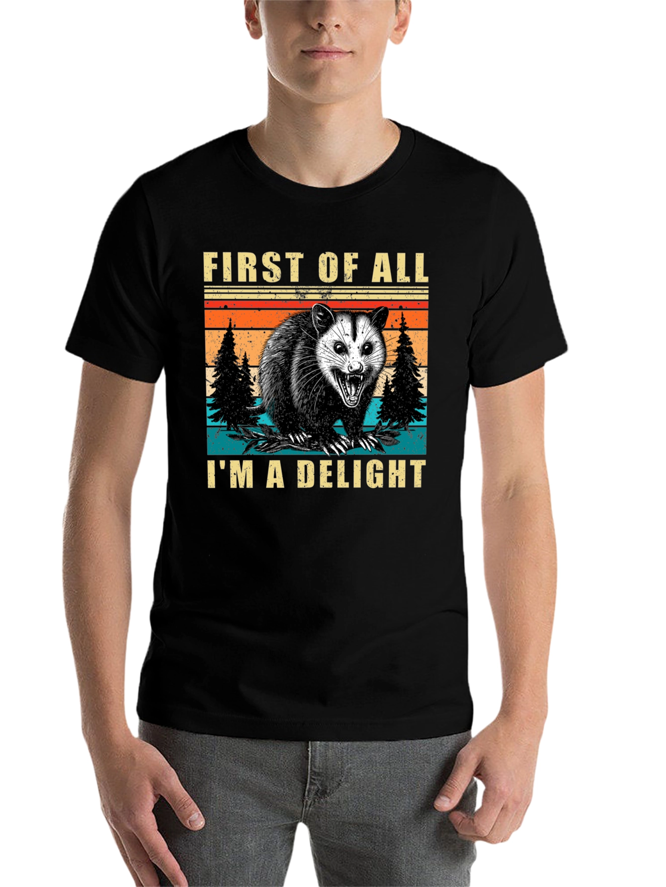 Black First of All I'm a Delight Opossum T-Shirt view 7