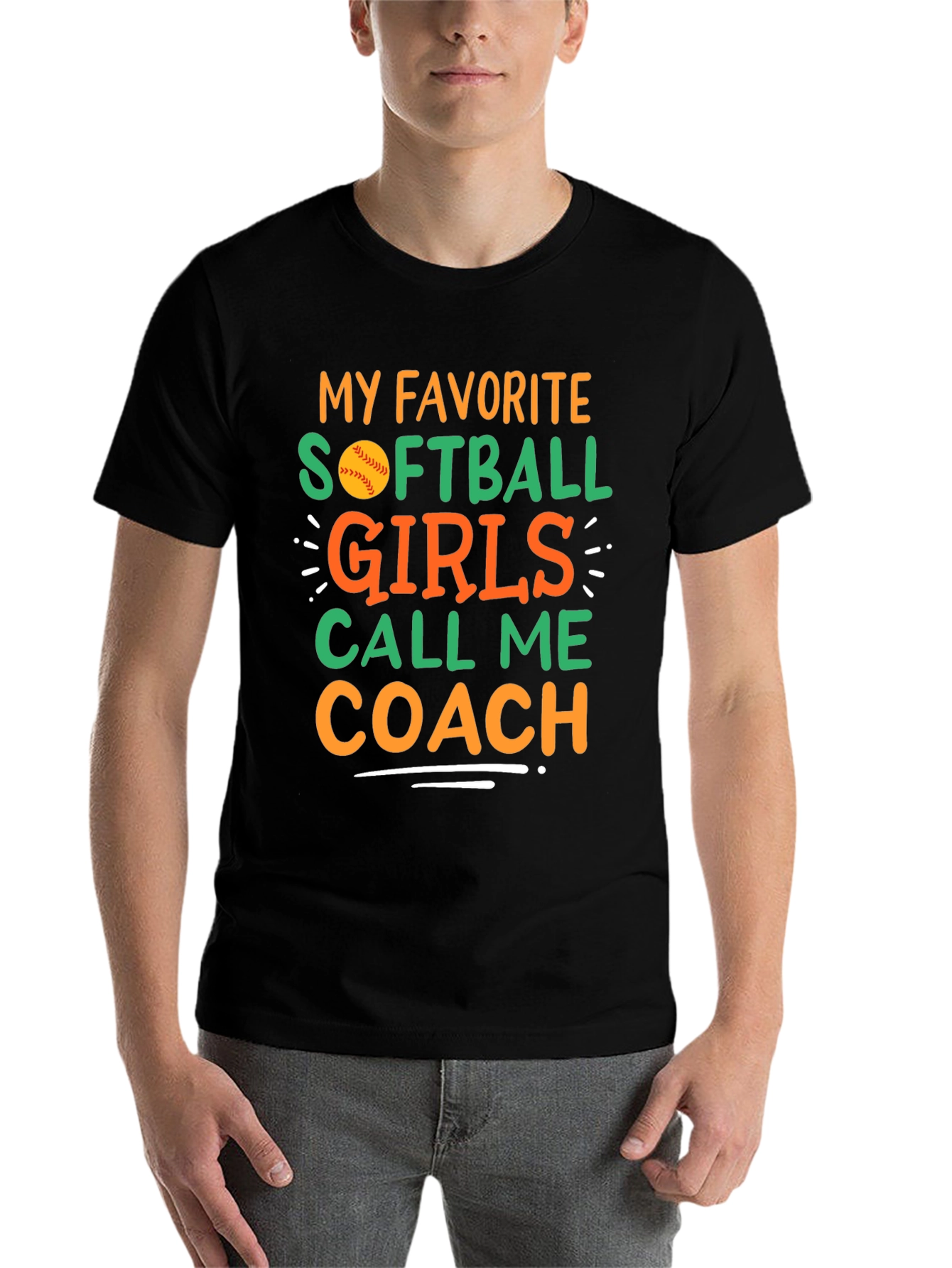 Black Softball Coach T-Shirt view 7