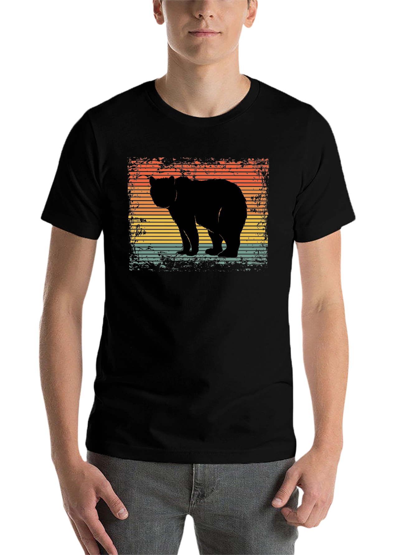 Black Retro Bear Silhouette Graphic T-Shirt view 7