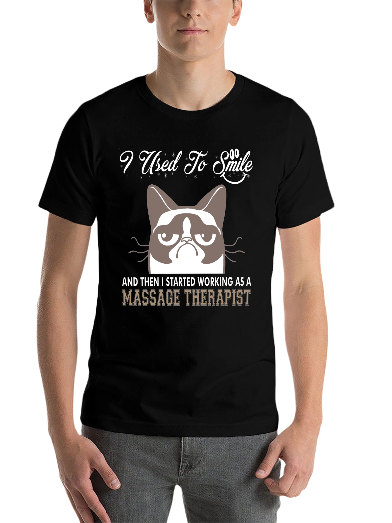 Black I Used To Smile Massage Therapist Grumpy Cat T-Shirt view 7