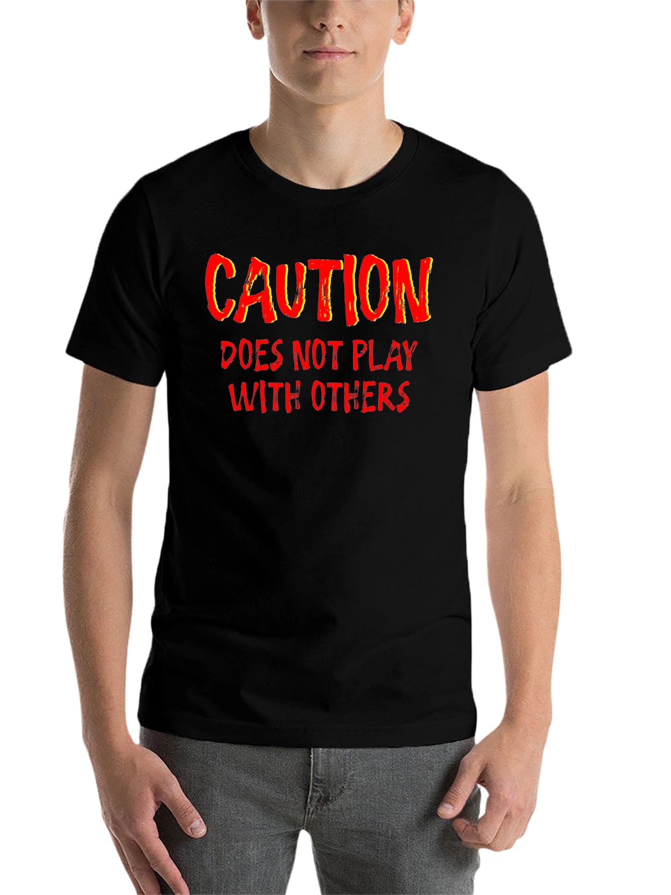 Black Caution Funny Graphic T-Shirt view 7