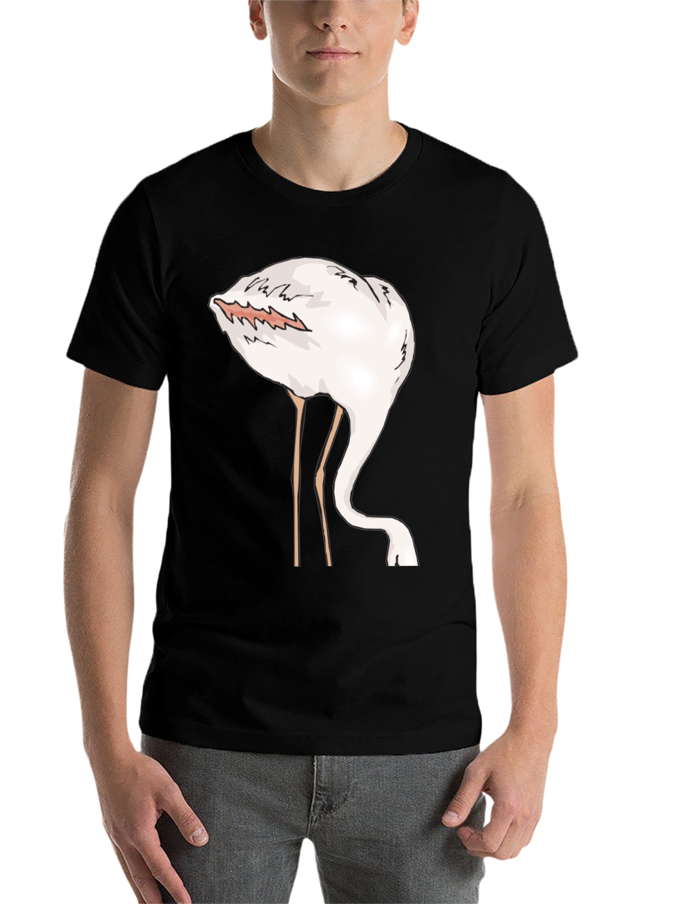 Black Funny Flamingo Head in Sand Graphic T-Shirt view 7