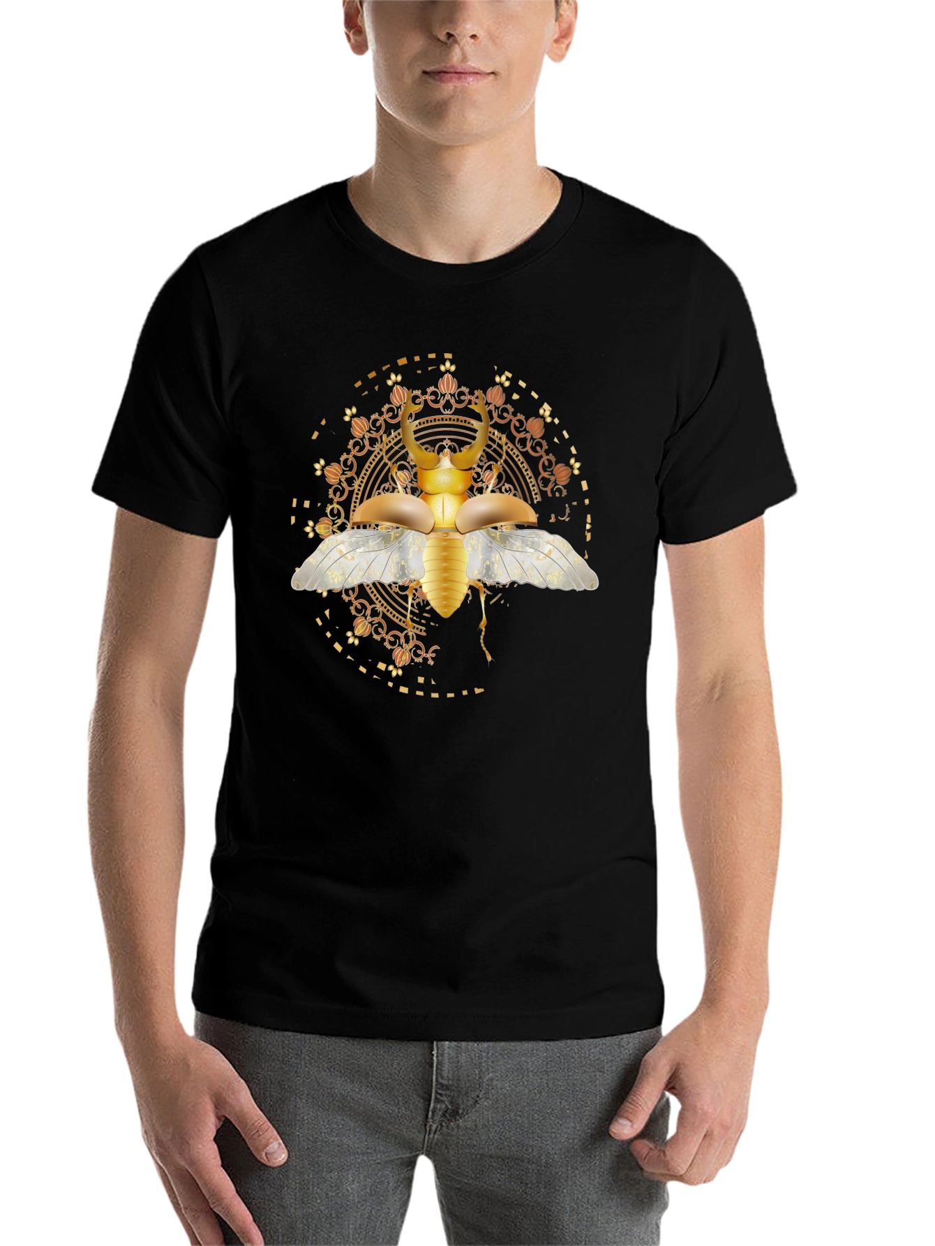 Black Golden Beetle Graphic T-Shirt view 7