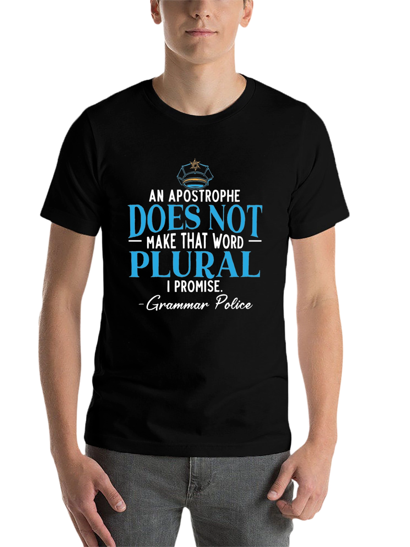 Black Grammar Police T-Shirt: Apostrophe Does Not Make Word Plural view 7
