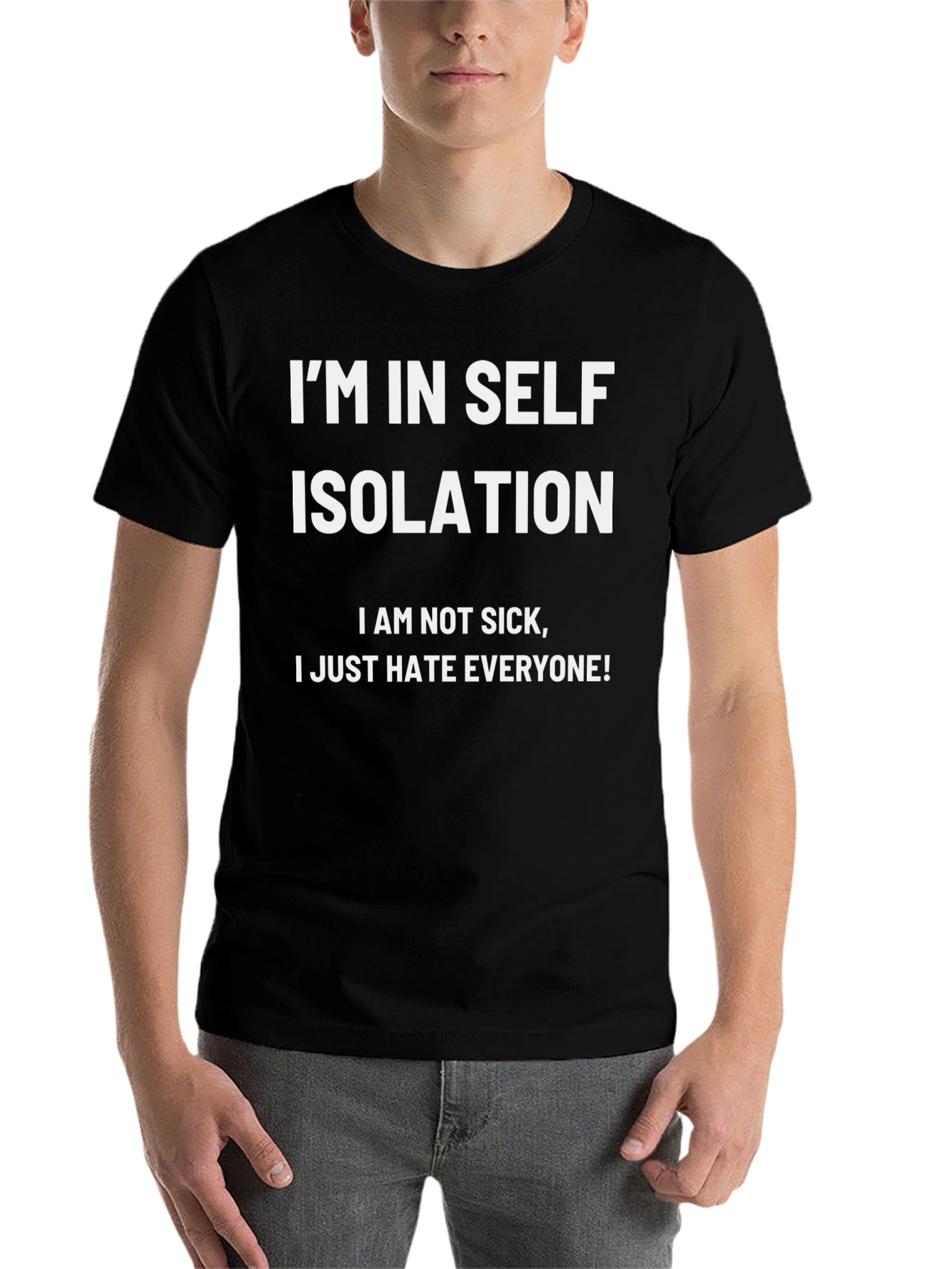 Black I'm In Self Isolation Black T-Shirt view 7