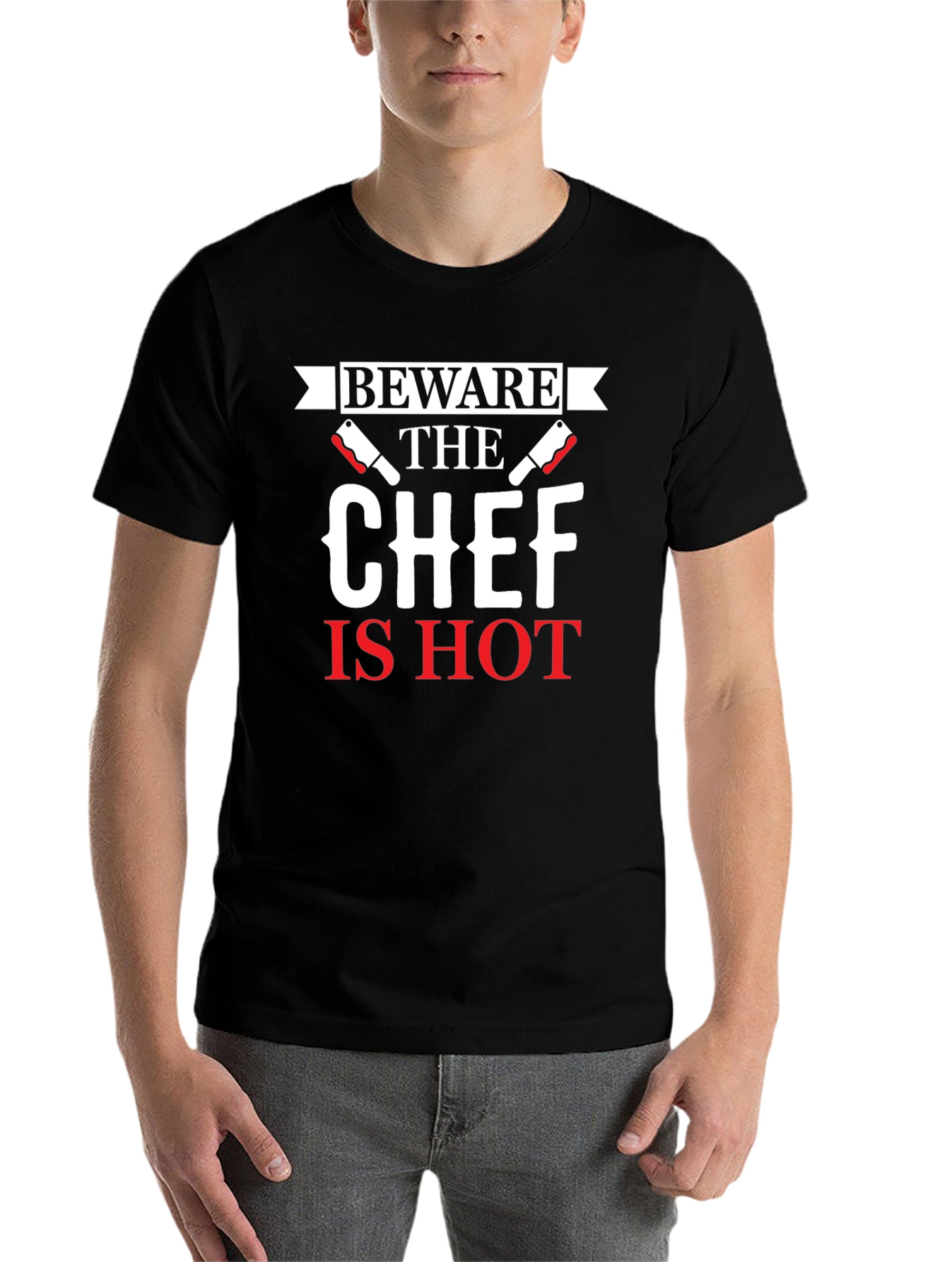 Black Beware the Chef Is Hot Graphic T-Shirt view 7