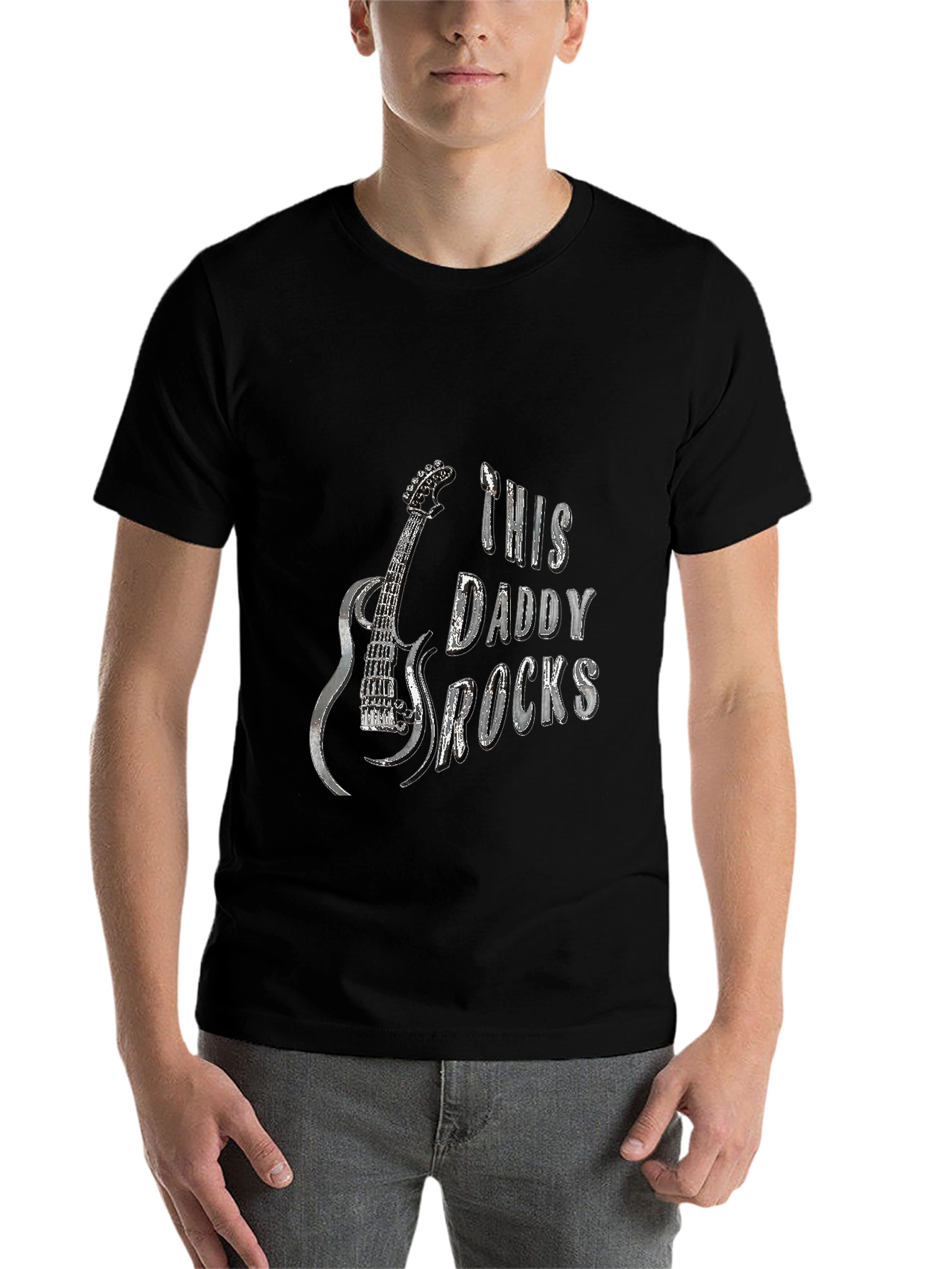 Black This Daddy Rocks T-Shirt - Guitar Graphic Tee view 7