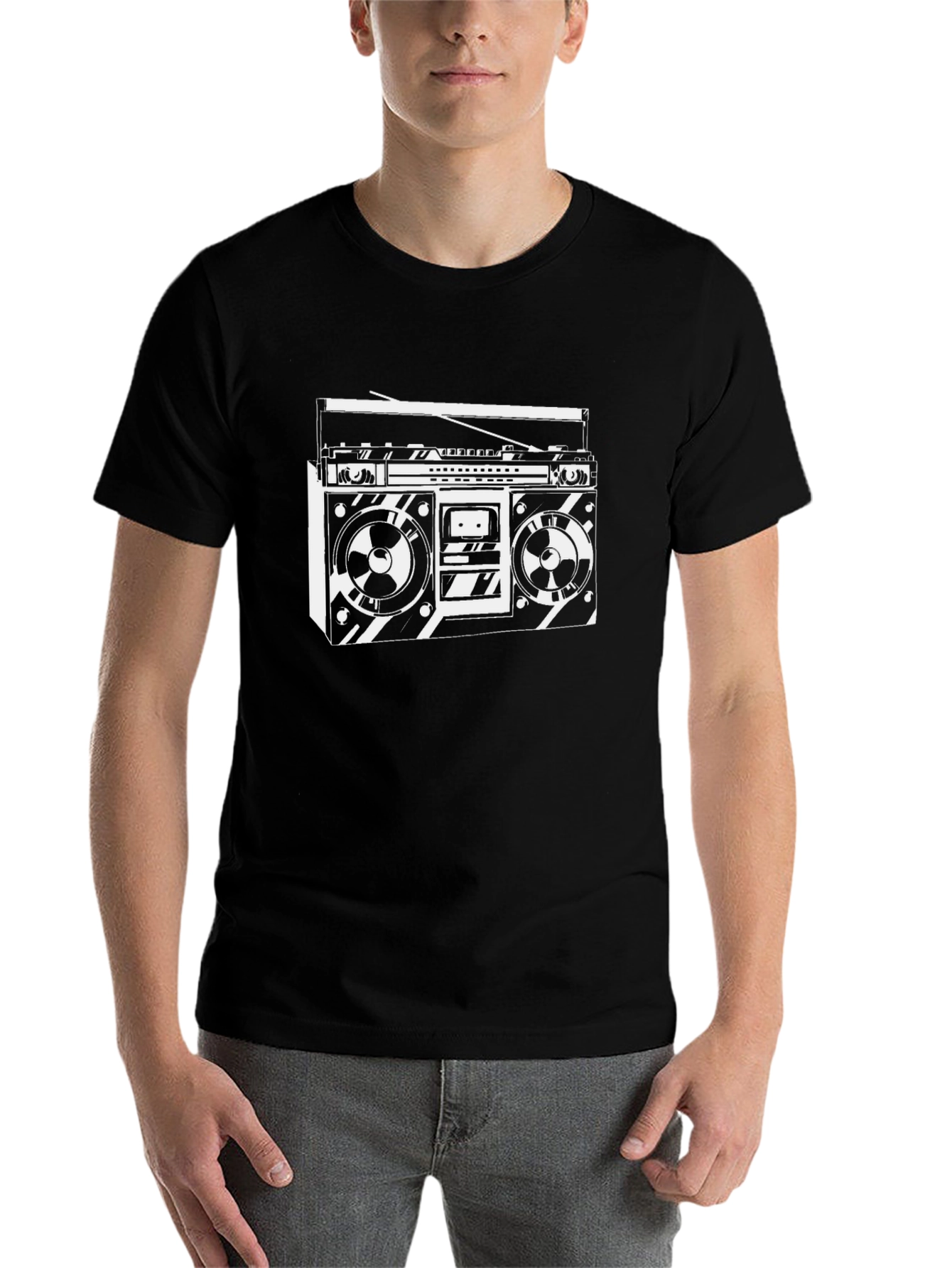 Black Retro Boombox Graphic Tee - Vintage Style Black T-Shirt view 7