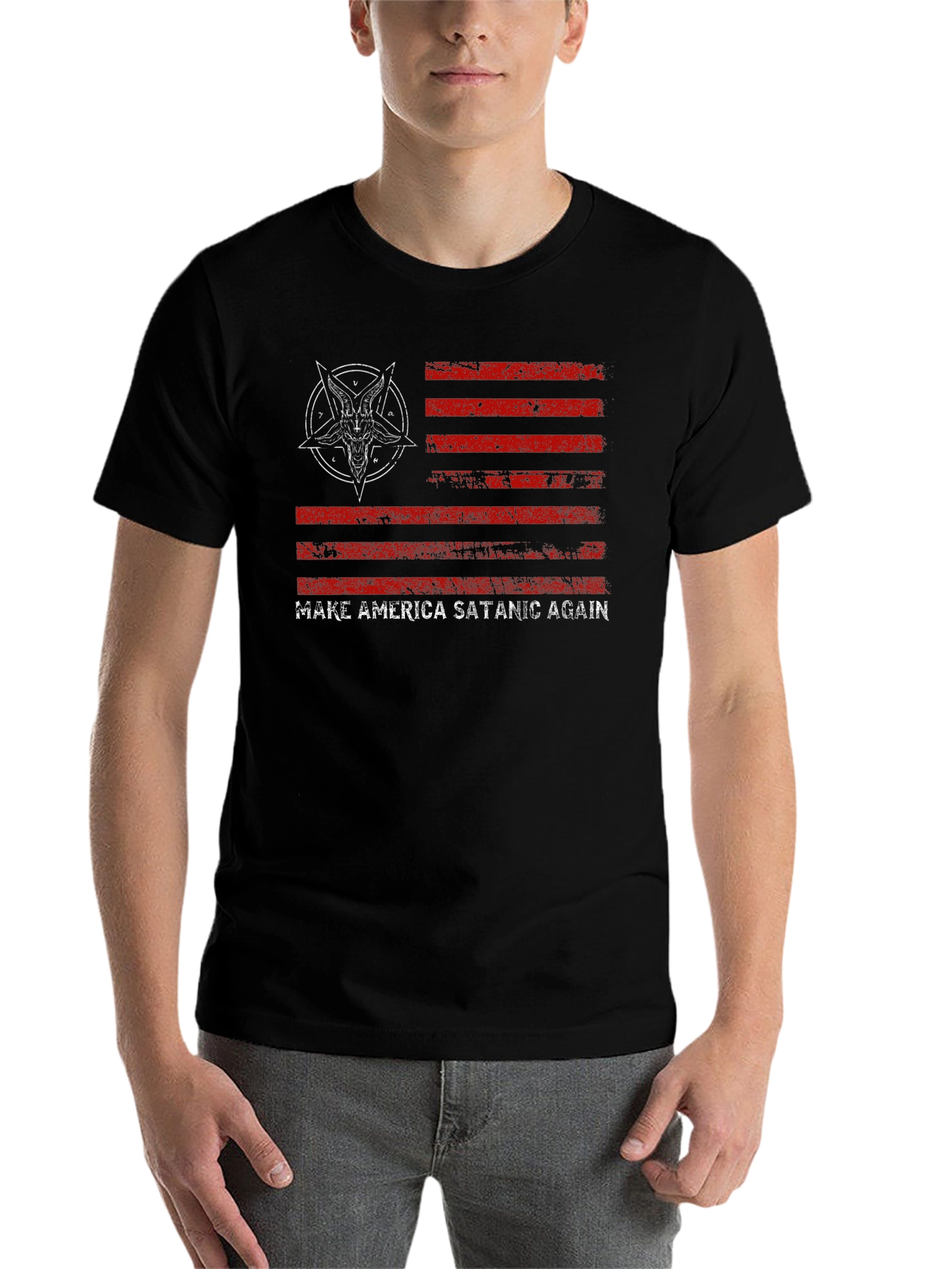 Black Make America Satanic Again Graphic Tee view 7