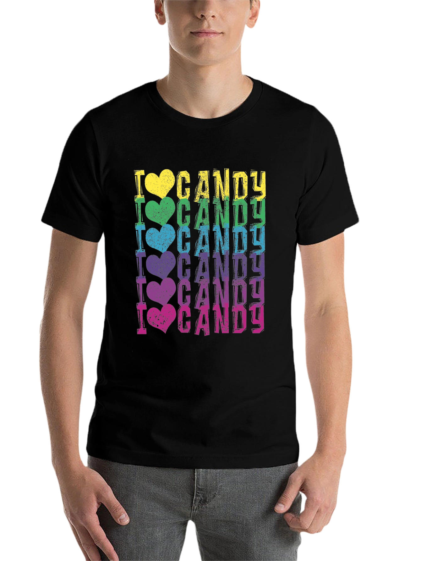 Black I Heart Candy Black T-Shirt - Rainbow Colors view 7