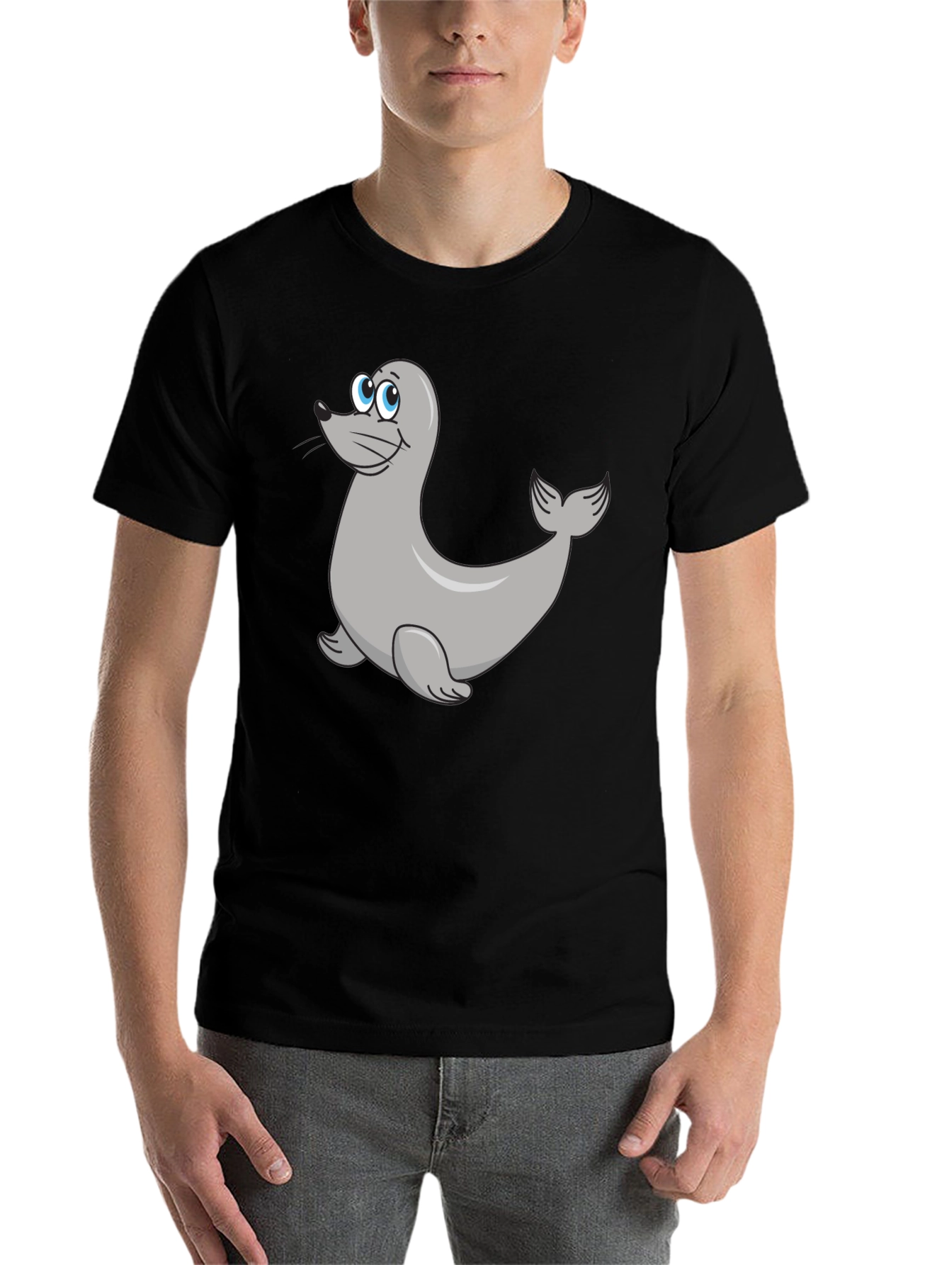Black Seal Cartoon Black T-Shirt view 7