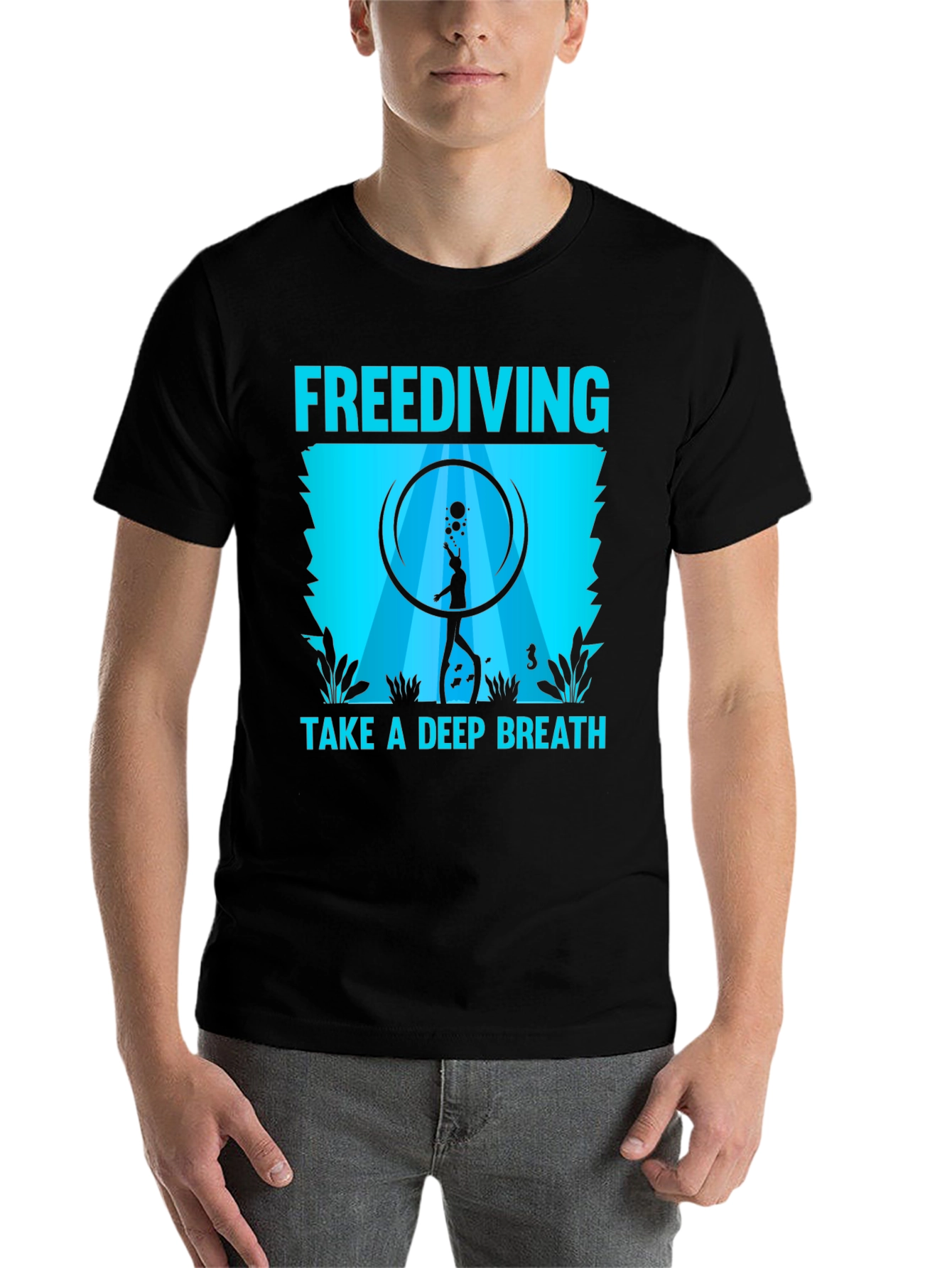 Black Freediving Take a Deep Breath Graphic T-Shirt view 7