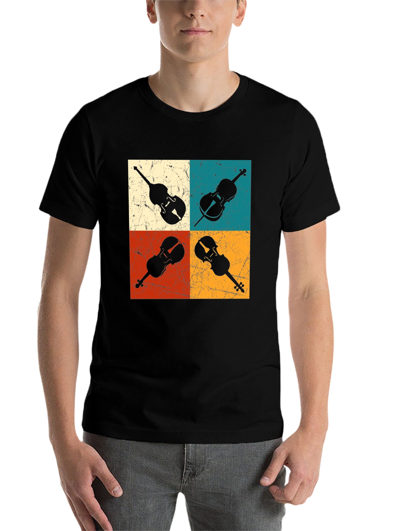 Black Retro Violin Collage Graphic Tee view 7