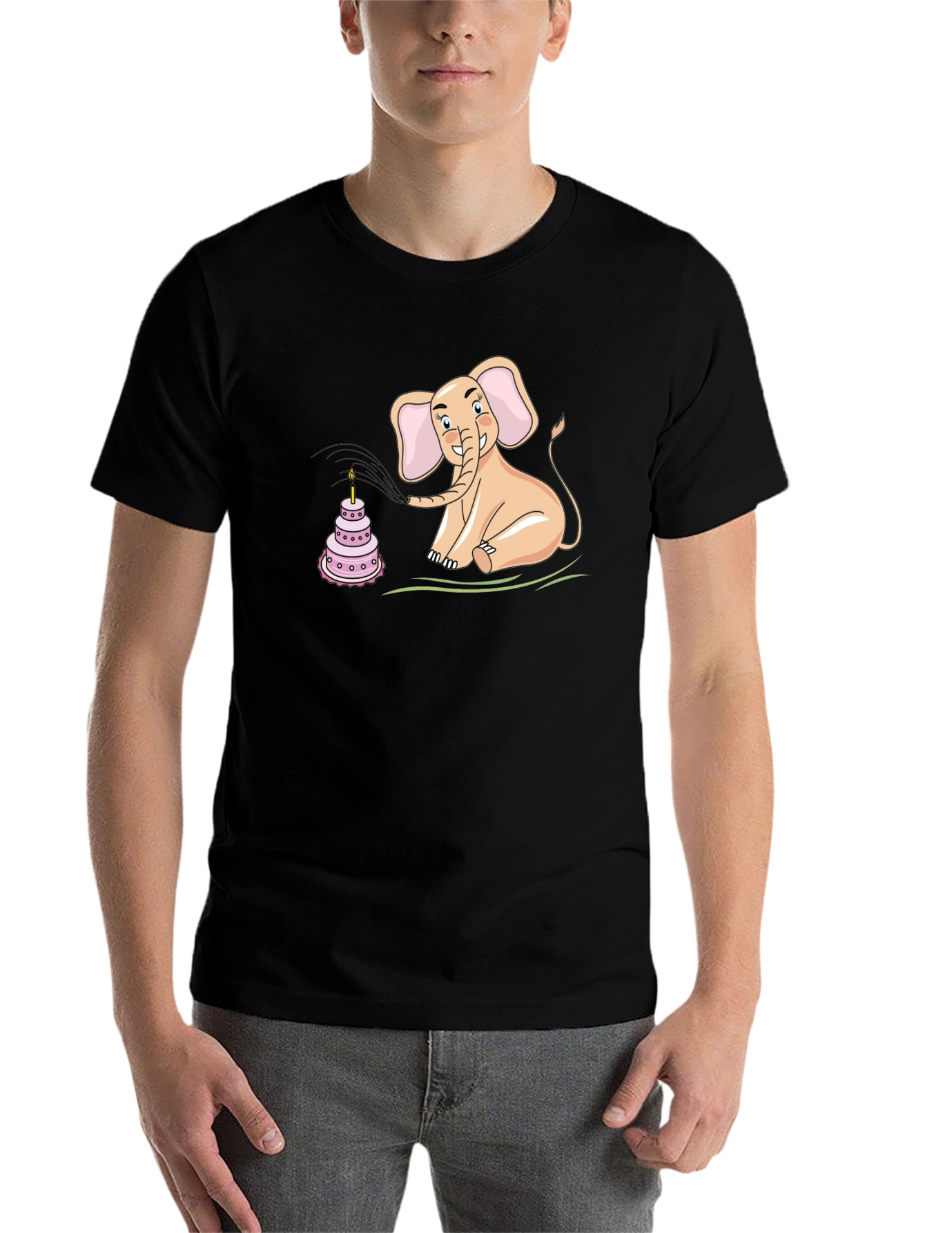 Black Elephant Blowing Out Birthday Cake Candle T-Shirt view 7