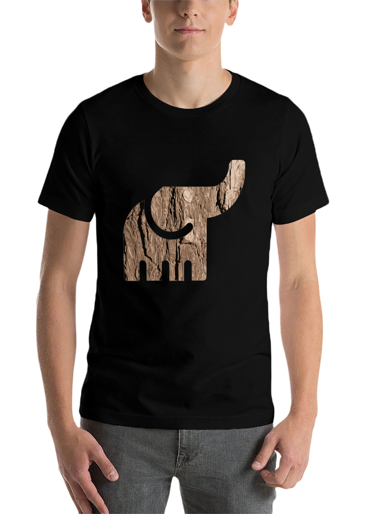 Black Abstract Elephant Tree Bark Print Black T-Shirt view 7