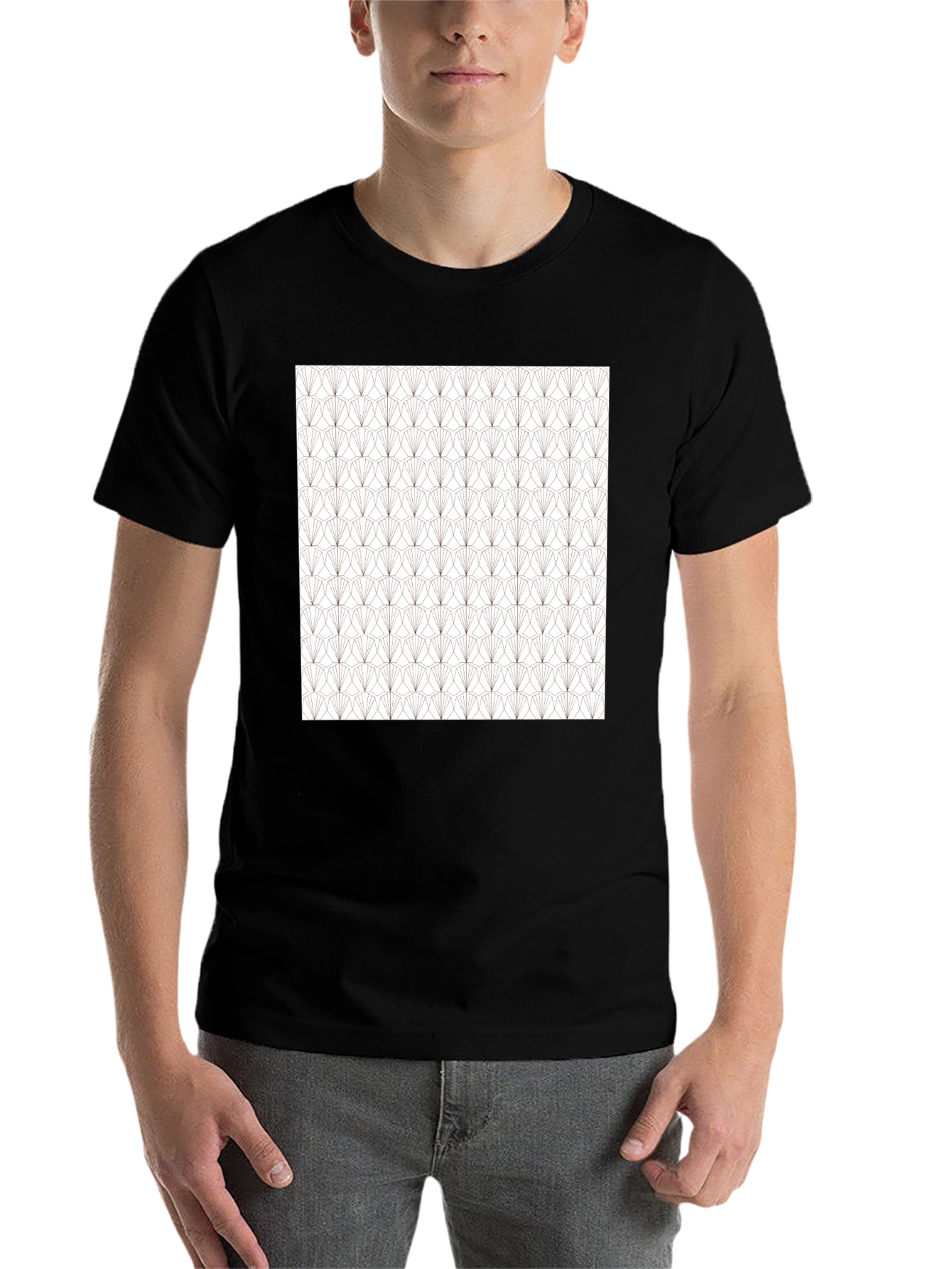 Black Geometric Pattern Tee - Modern Art Deco Style Shirt view 7