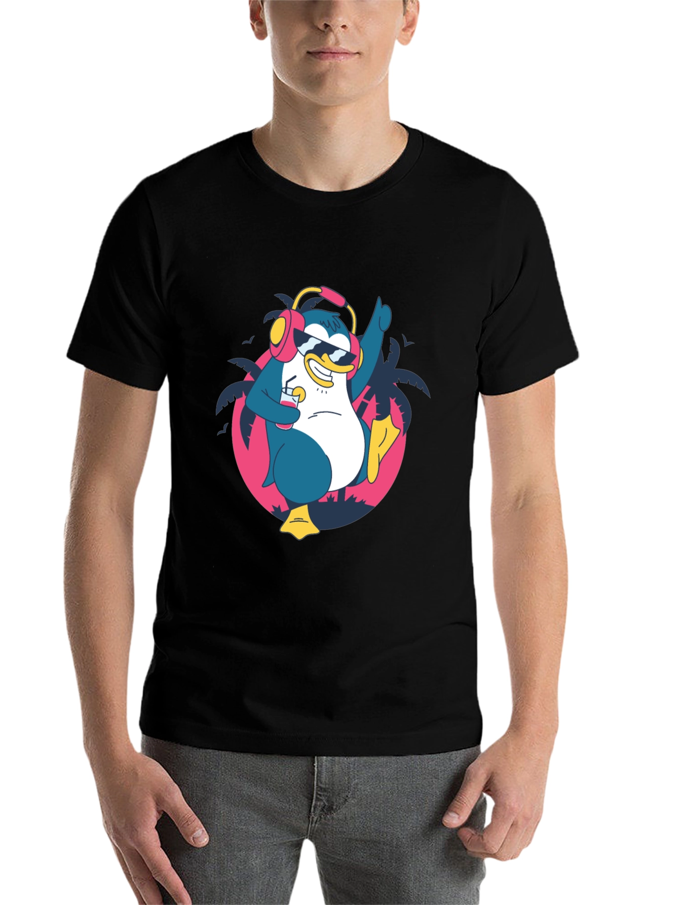 Black Cool Penguin Graphic Tee - Black Cotton Shirt view 7