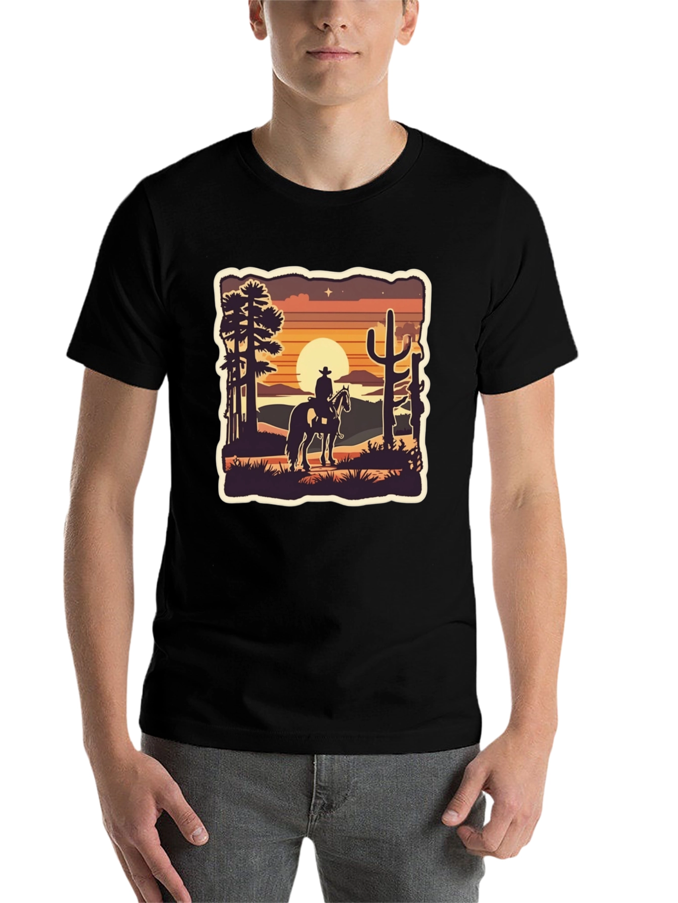 Black Western Cowboy Desert T-Shirt view 7