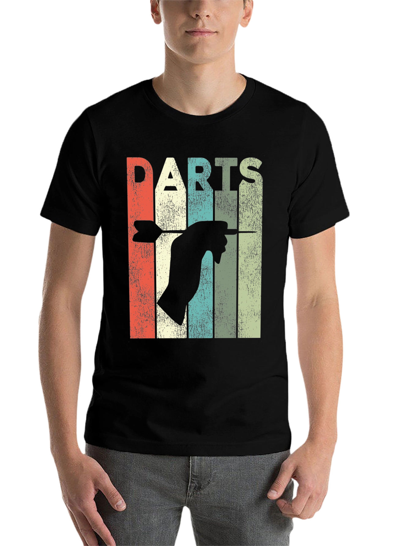 Black Vintage Darts T-Shirt - Retro Dart Throwing Design view 7