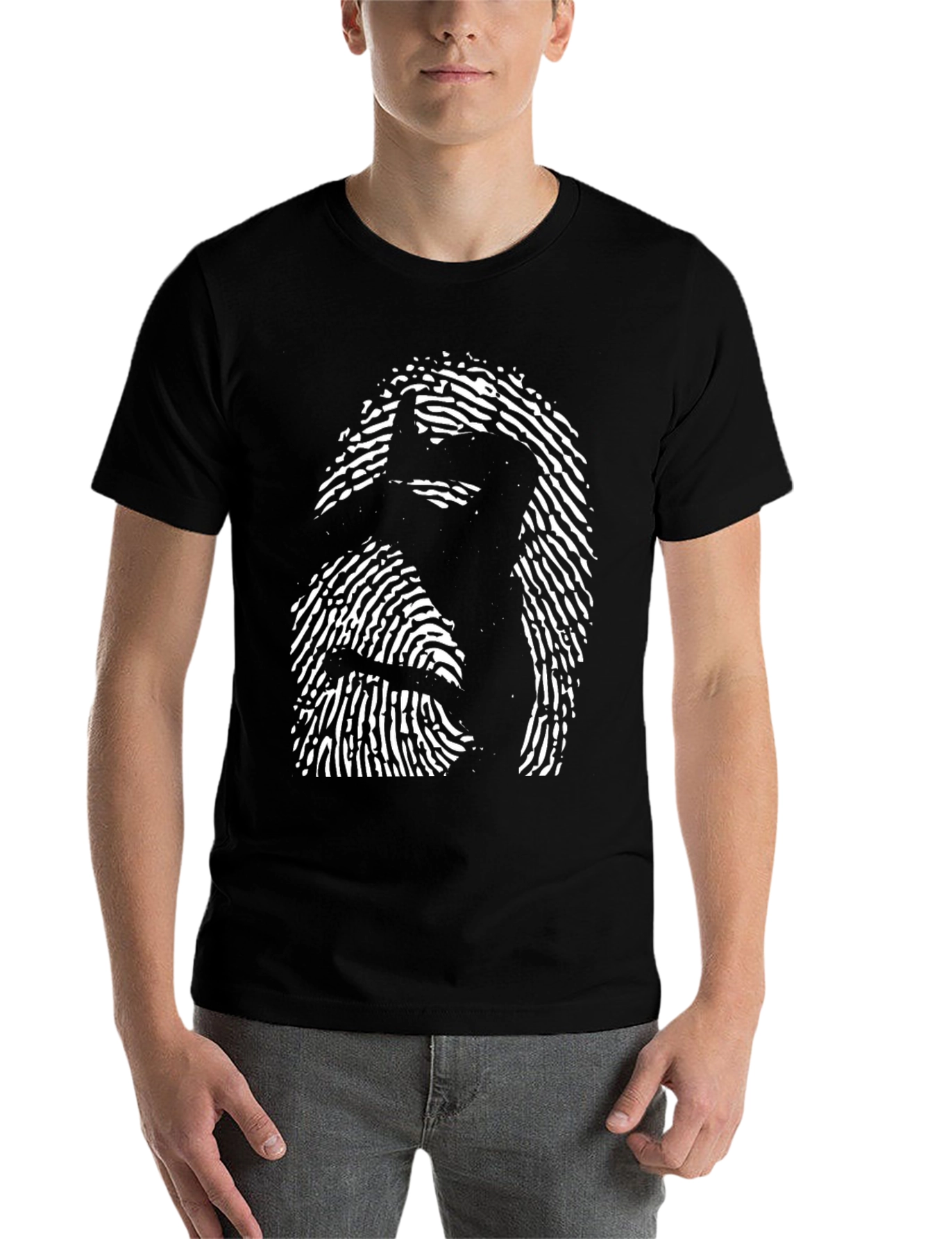 Black Fingerprint Silhouette Black T-Shirt view 7