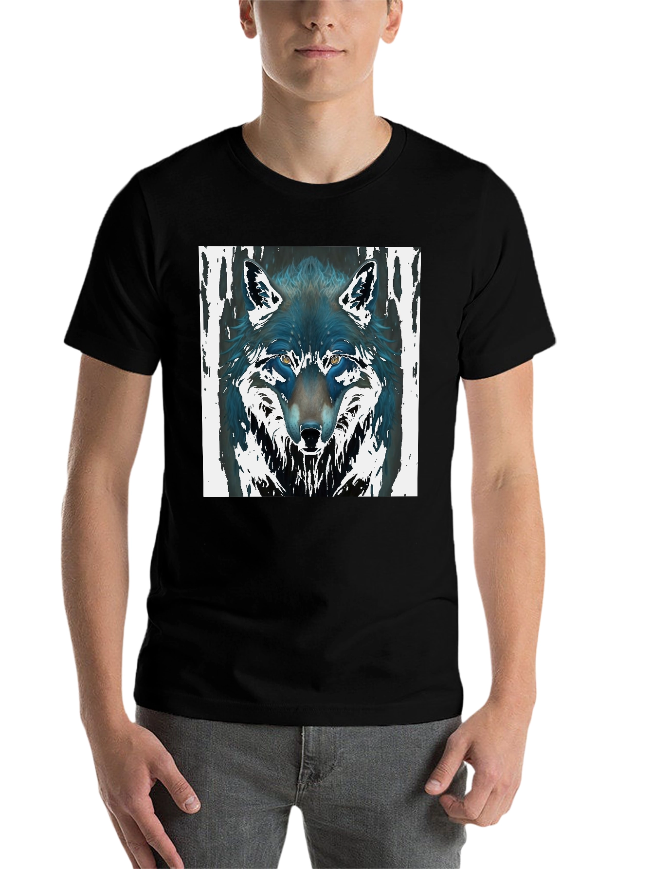 Black Wolf Graphic Black Tee - Men's Fashion view 7