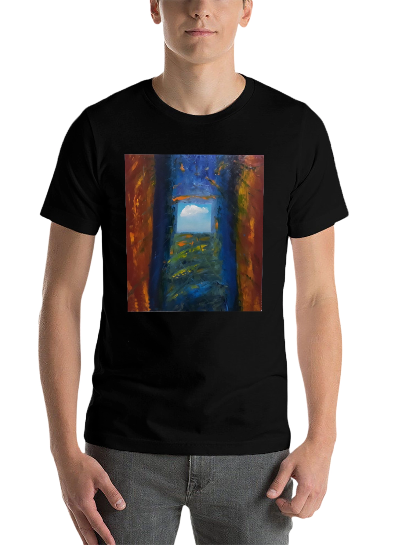 Black Abstract Art T-Shirt - Artistic Landscape Print view 7